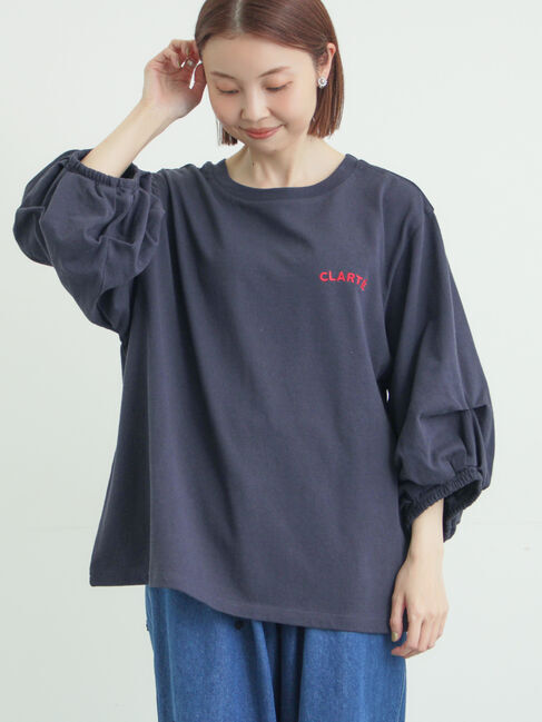 Samansa Mos2「袖タックTシャツ」|Tシャツ・カットソー|ネイビー