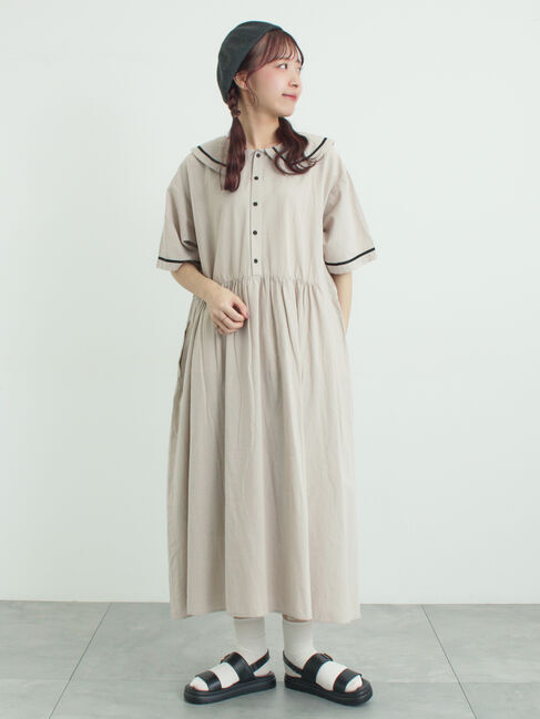 Samansa Mos2「ビッグ襟前後2WAYワンピース」|ワンピース|ベージュ