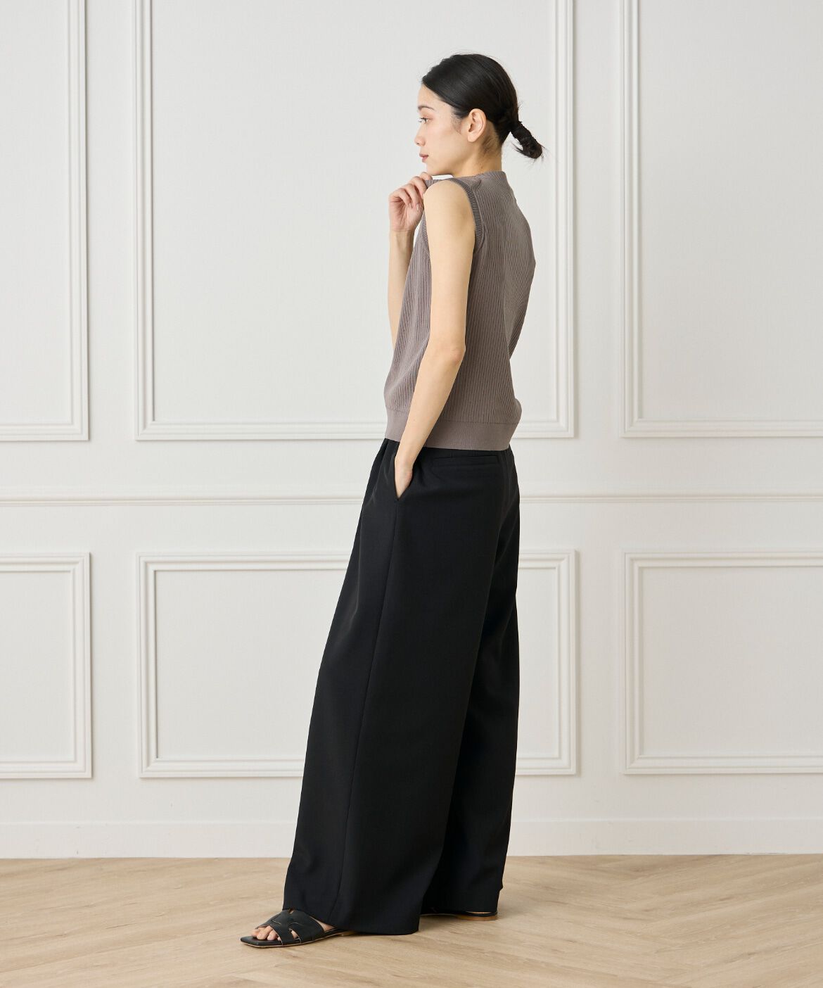 INED「《大きいサイズ》ノースリーブワイドリブニット」|ニット・セーター|