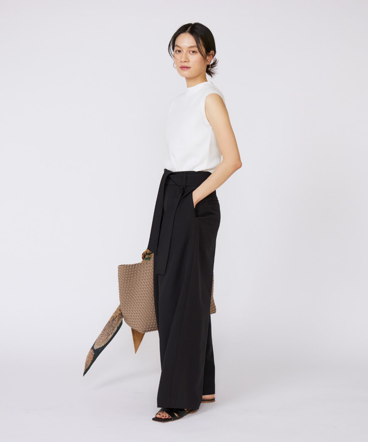 INED「《大きいサイズ》ノースリーブワイドリブニット」|ニット・セーター|