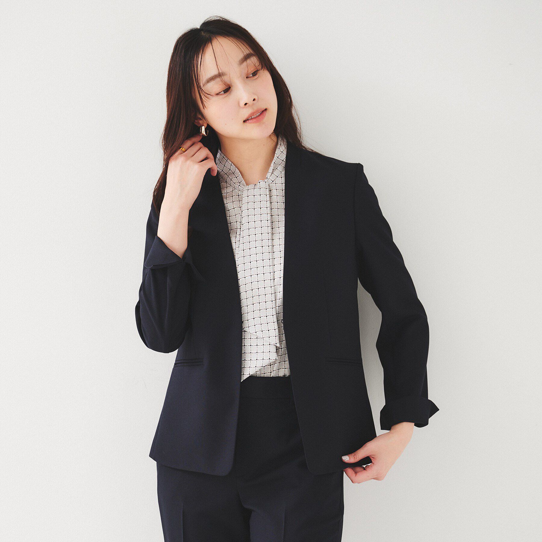 UNTITLED「【セットアップ可能】リネンライク カラーレスジャケット」|ノーカラージャケット|ネイビー(094)