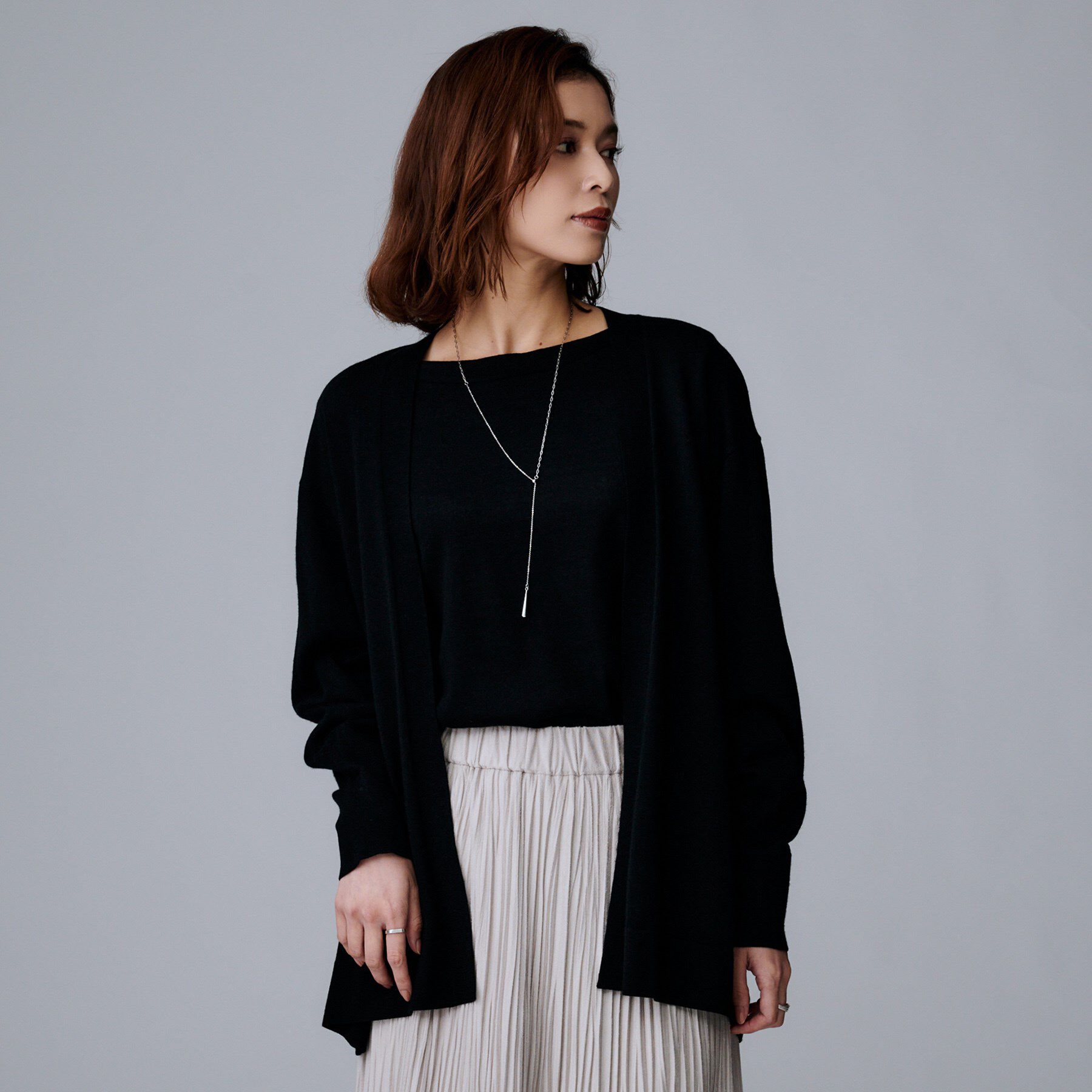 UNTITLED「【アンサンブル可/洗える/ボタンなし】シルクウールカシミヤ 着流しカーディガン」|カーディガン|