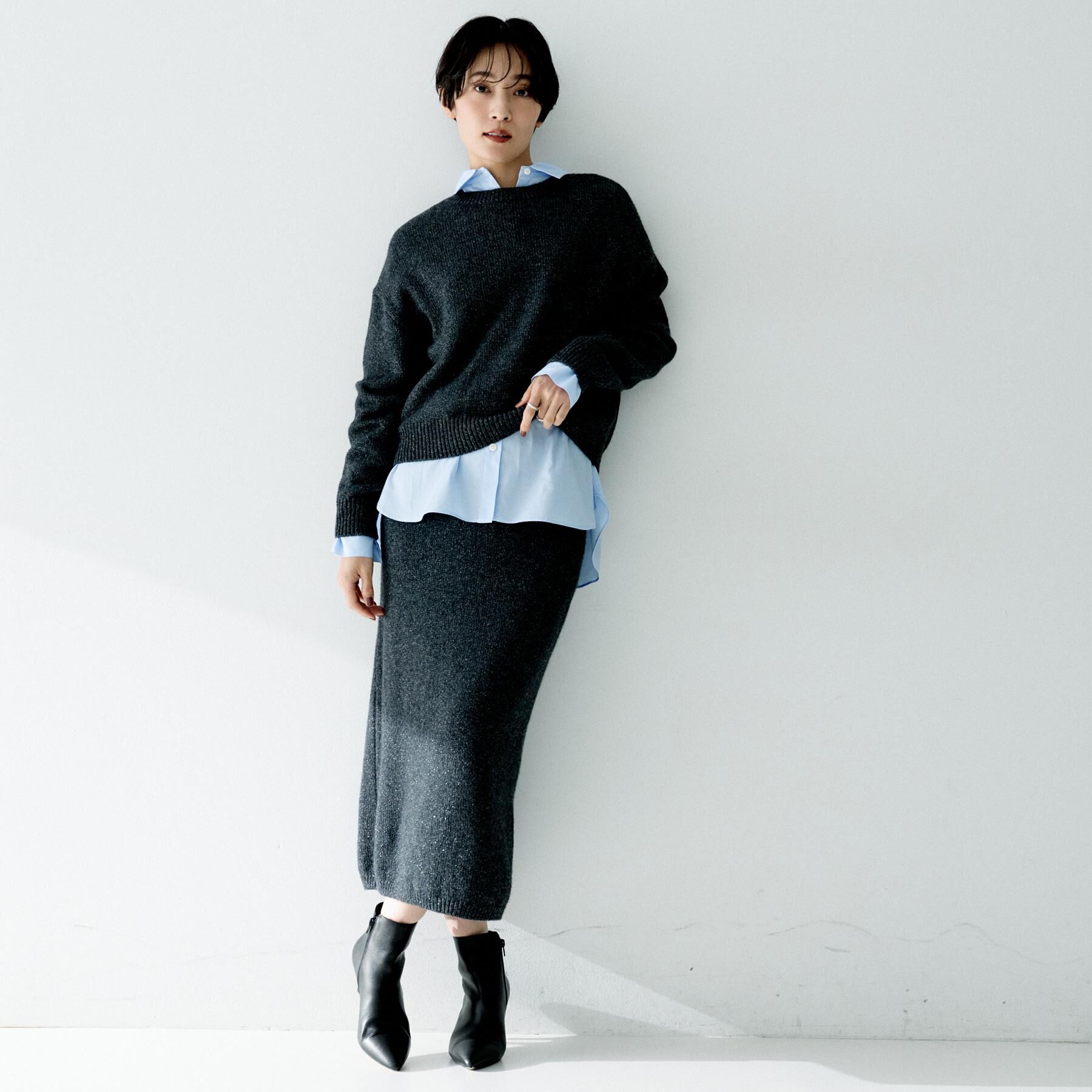 UNTITLED「【セットアップ可/ウエストゴム】ラメニットナロースカート」|スカート|