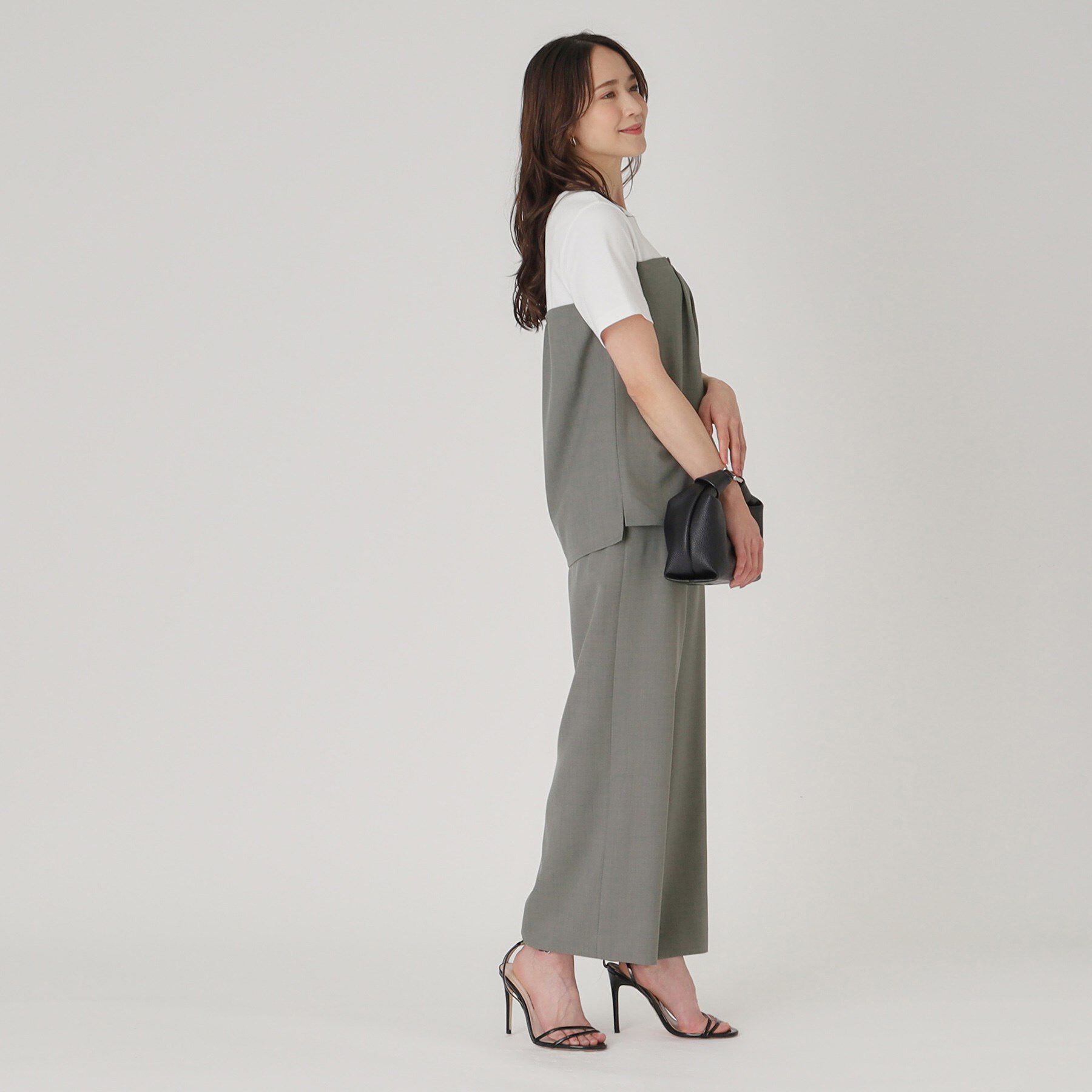 COUP DE CHANCE「【洗える／日本製／ビスチエレイヤード風／セットアップ可】異素材組合せのジャージプルオーバー」|Tシャツ・カットソー|