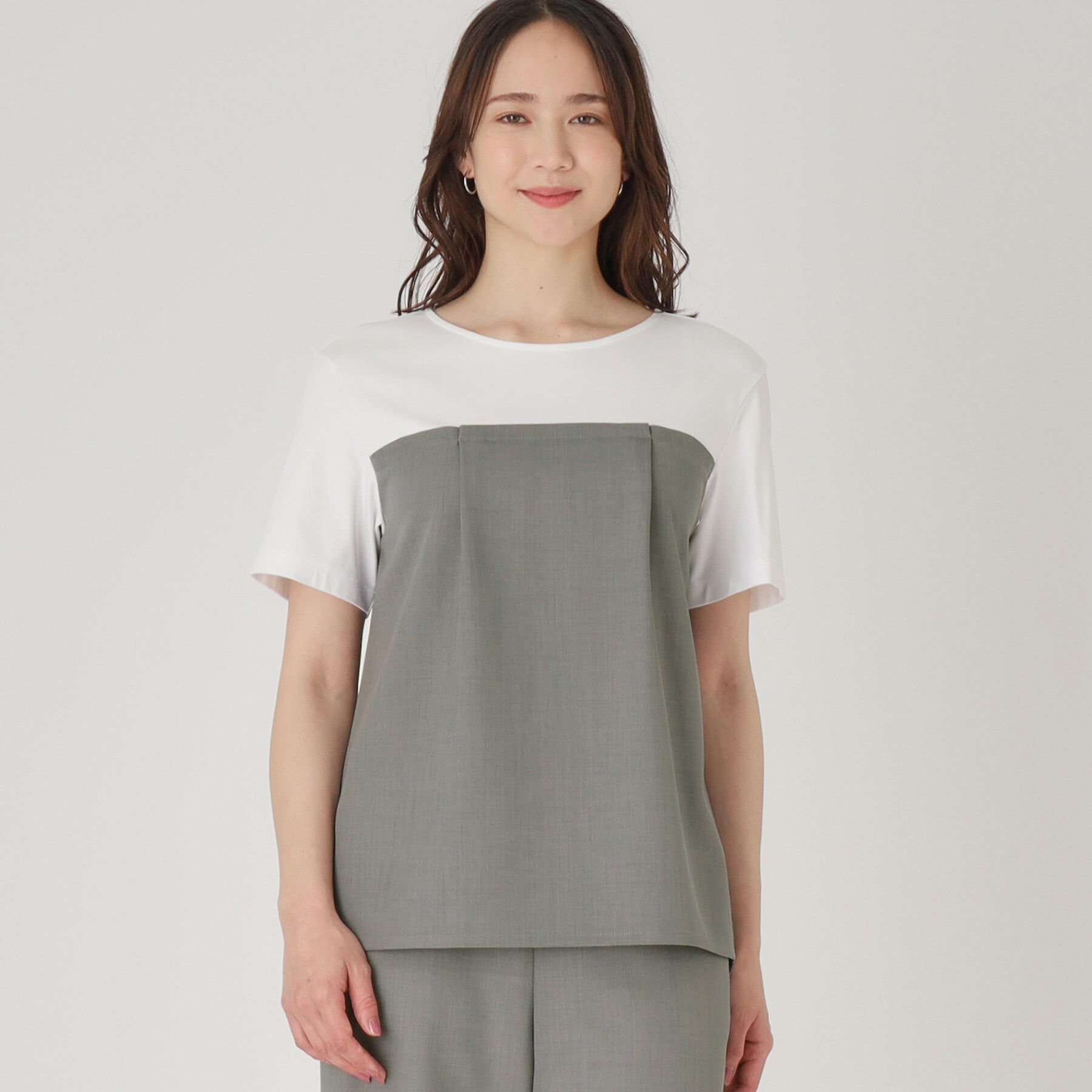 COUP DE CHANCE「【洗える／日本製／ビスチエレイヤード風／セットアップ可】異素材組合せのジャージプルオーバー」|Tシャツ・カットソー|