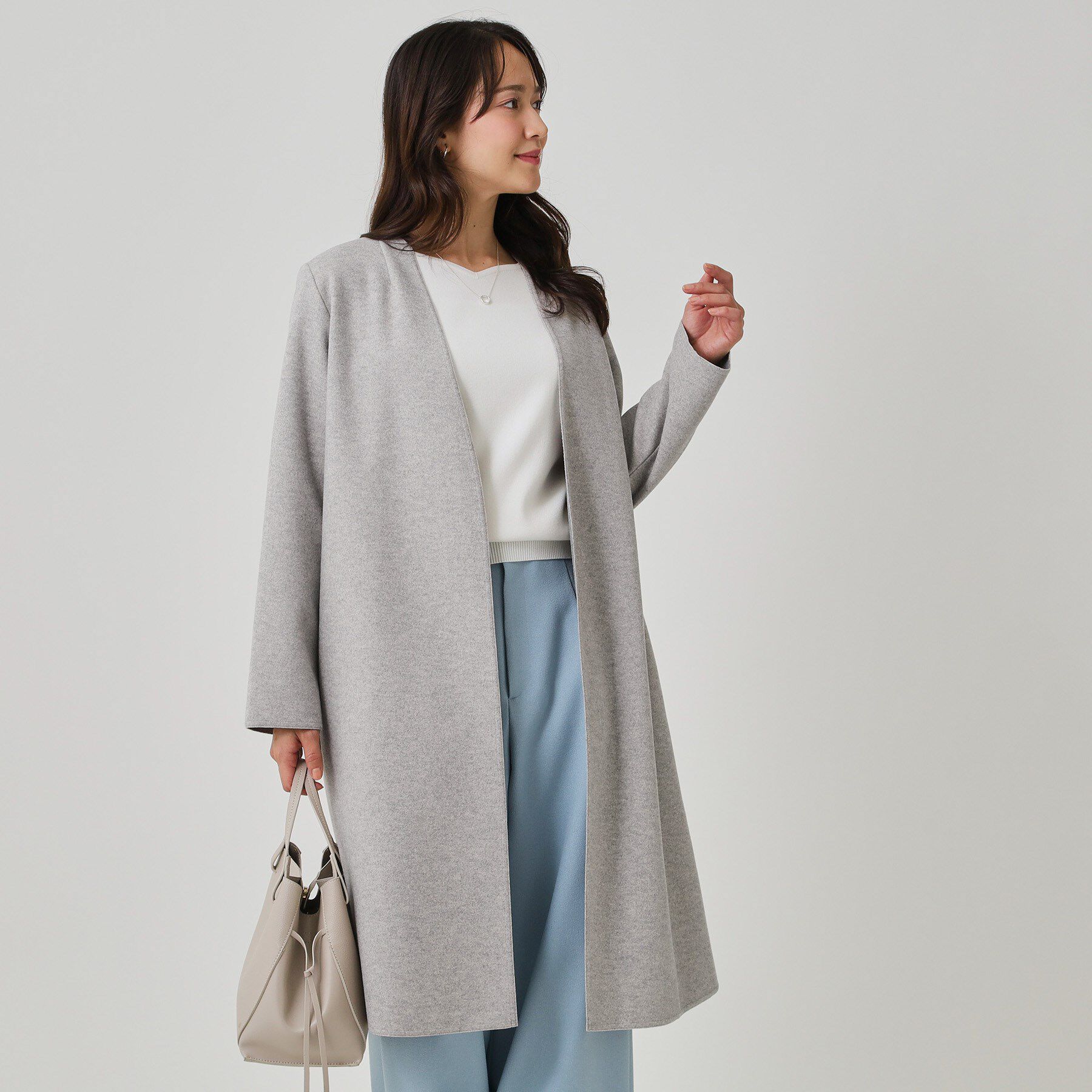 COUP DE CHANCE「【日本製／軽量】Iラインシルエットのコーディガン」|ノーカラーコート|