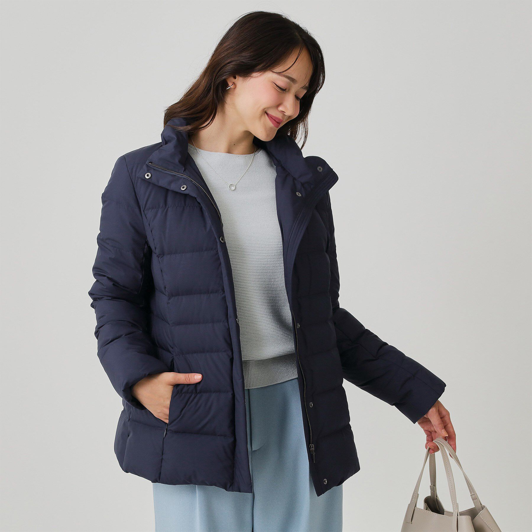 COUP DE CHANCE「【フランス産ホワイトダックダウン／FP800保温性◎／抗菌防臭／手洗い可】ミドル丈ダウンコート」|ダウン|ネイビー(094)