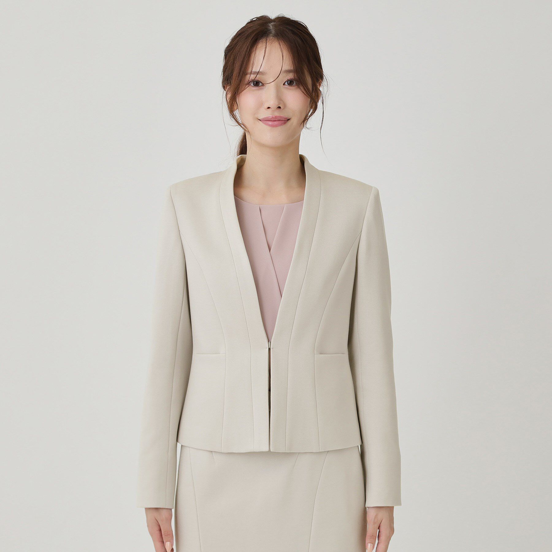 COUP DE CHANCE「【日本製／セットアップ可】ジャージ素材のカラーレスジャケット」|ノーカラージャケット|