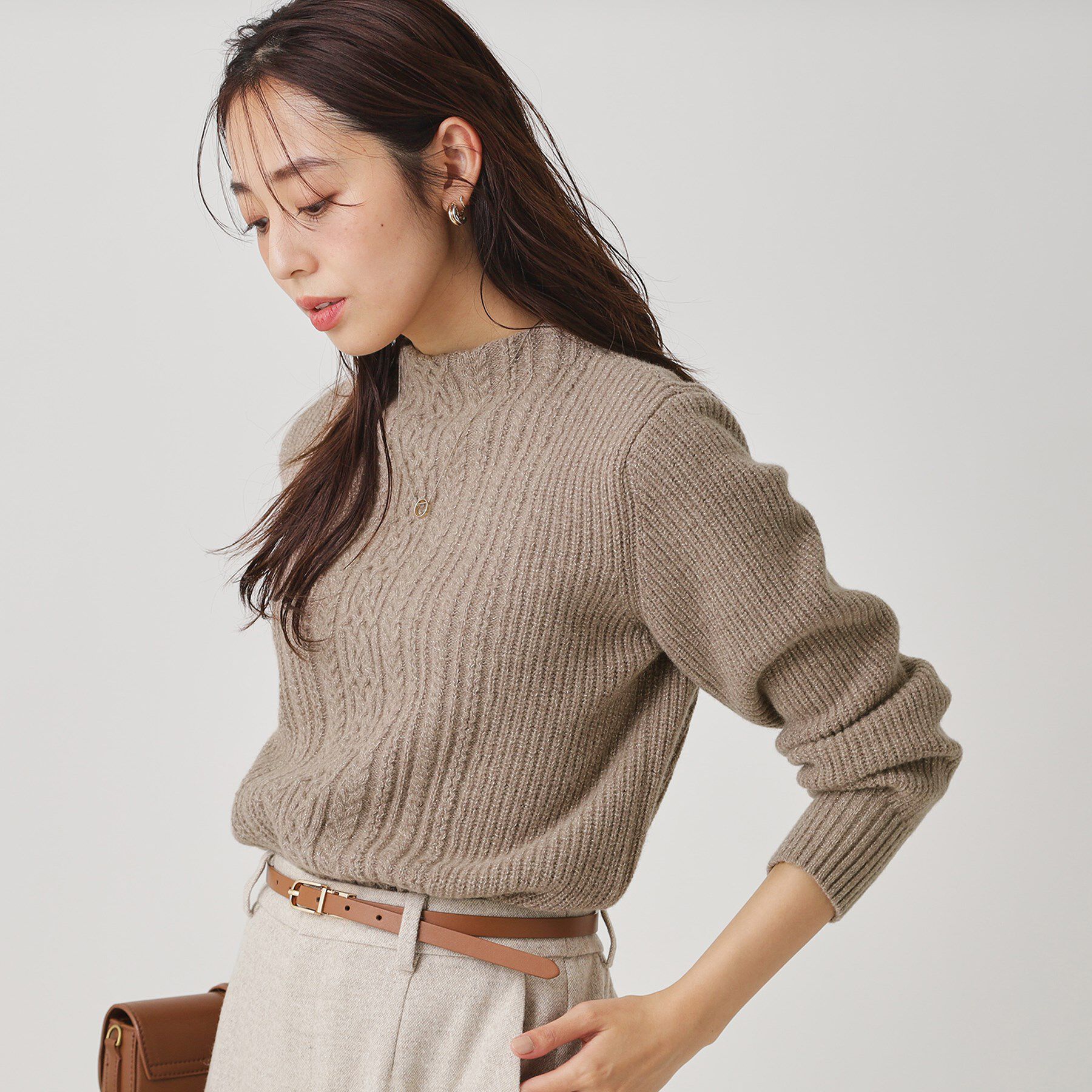 COUP DE CHANCE「【手洗い可／日本製】ケーブルデザインのニットトップス」|ニット・セーター|モカブラウン(042