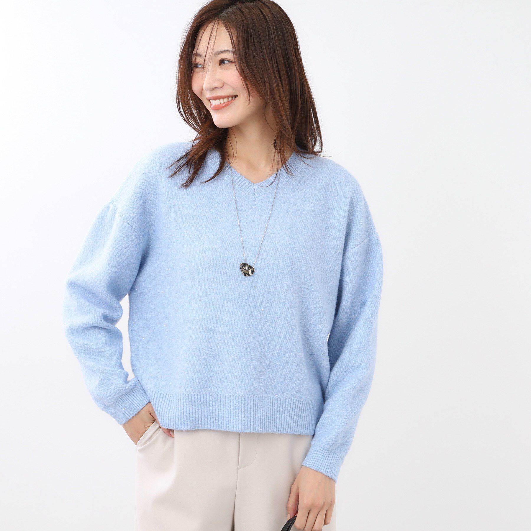 Reflect「【選べる5色／ゆったりシルエット】Vネックスパンコールニット」|ニット・セーター|