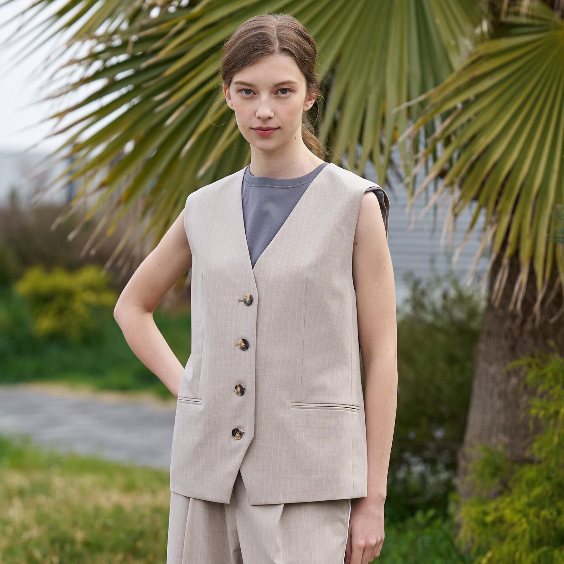 DRESSTERIOR「【セットアップ可/ウォッシャブル】セットアップストライプジレ」|ベスト・ジレ|