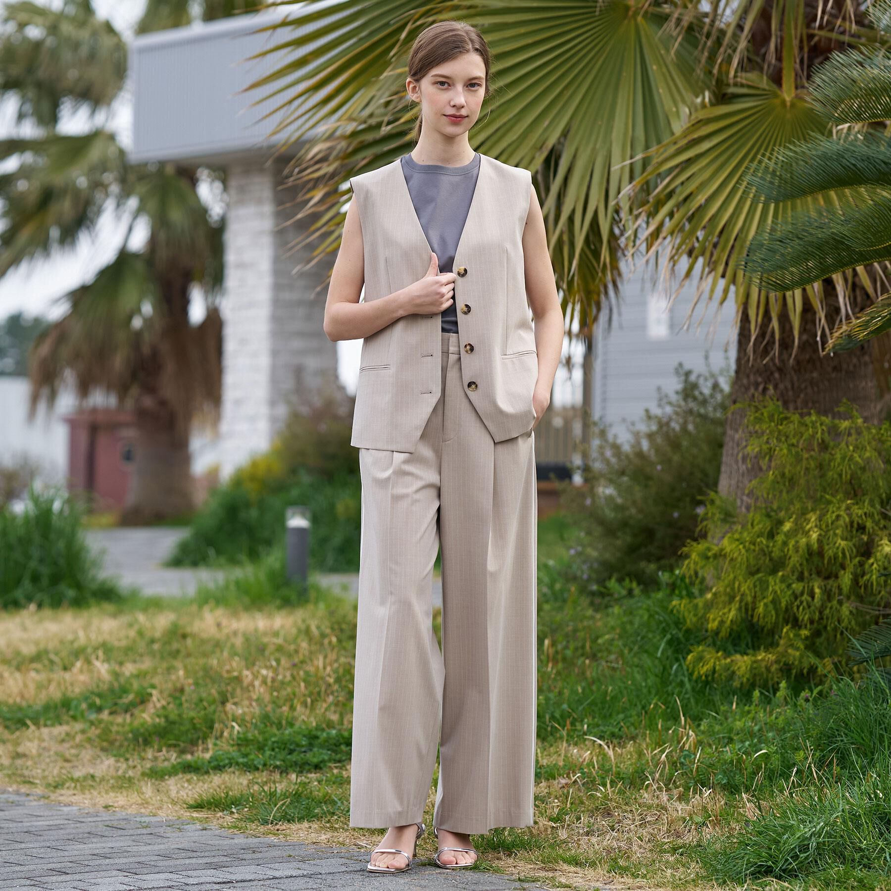 DRESSTERIOR「【セットアップ可/ウォッシャブル】セットアップストライプジレ」|ベスト・ジレ|