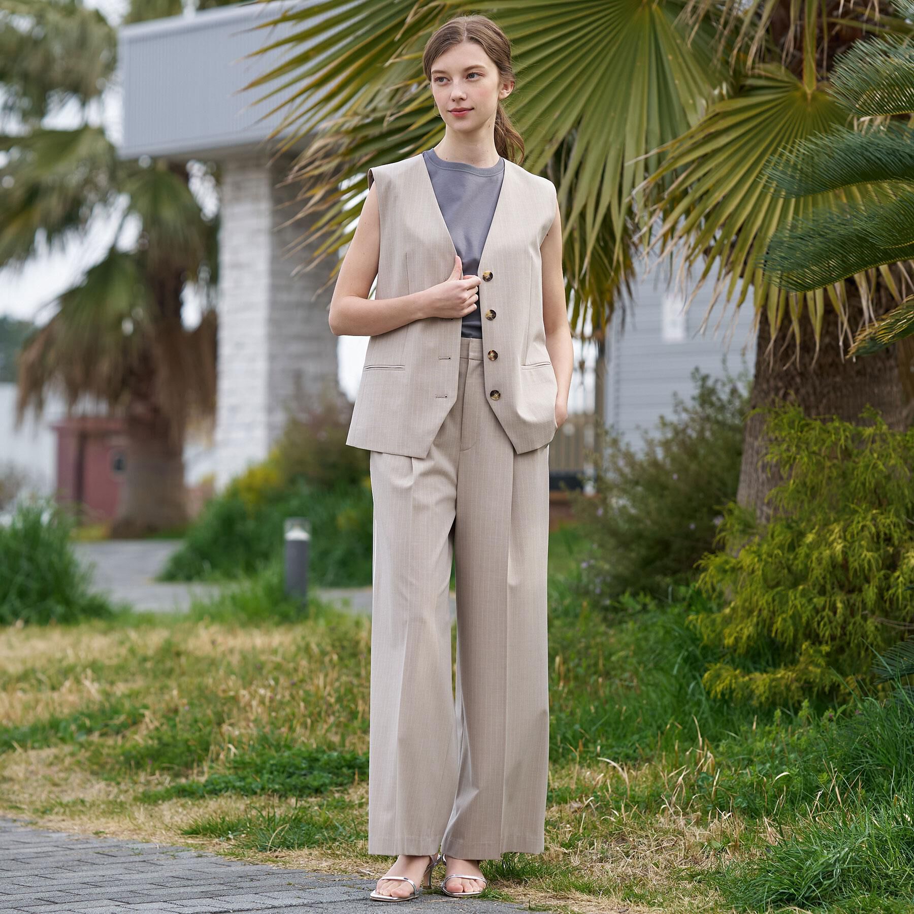 DRESSTERIOR「【セットアップ可/ウォッシャブル】セットアップストライプジレ」|ベスト・ジレ|