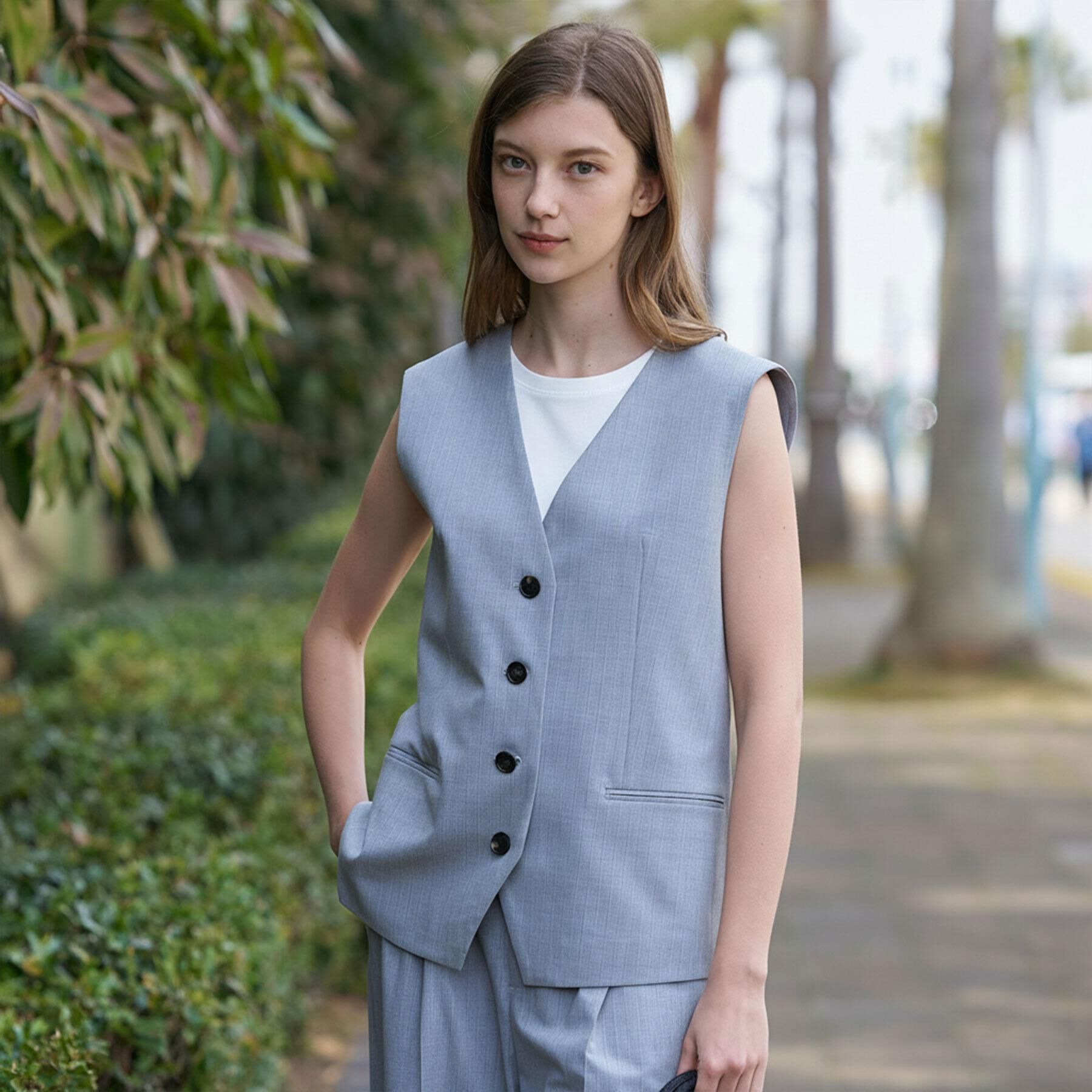 DRESSTERIOR「【セットアップ可/ウォッシャブル】セットアップストライプジレ」|ベスト・ジレ|