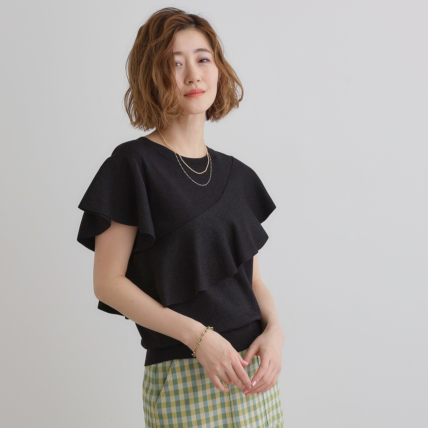 grove「アシメフレアニットプルオーバー」|ニット・セーター|ブラック(019)