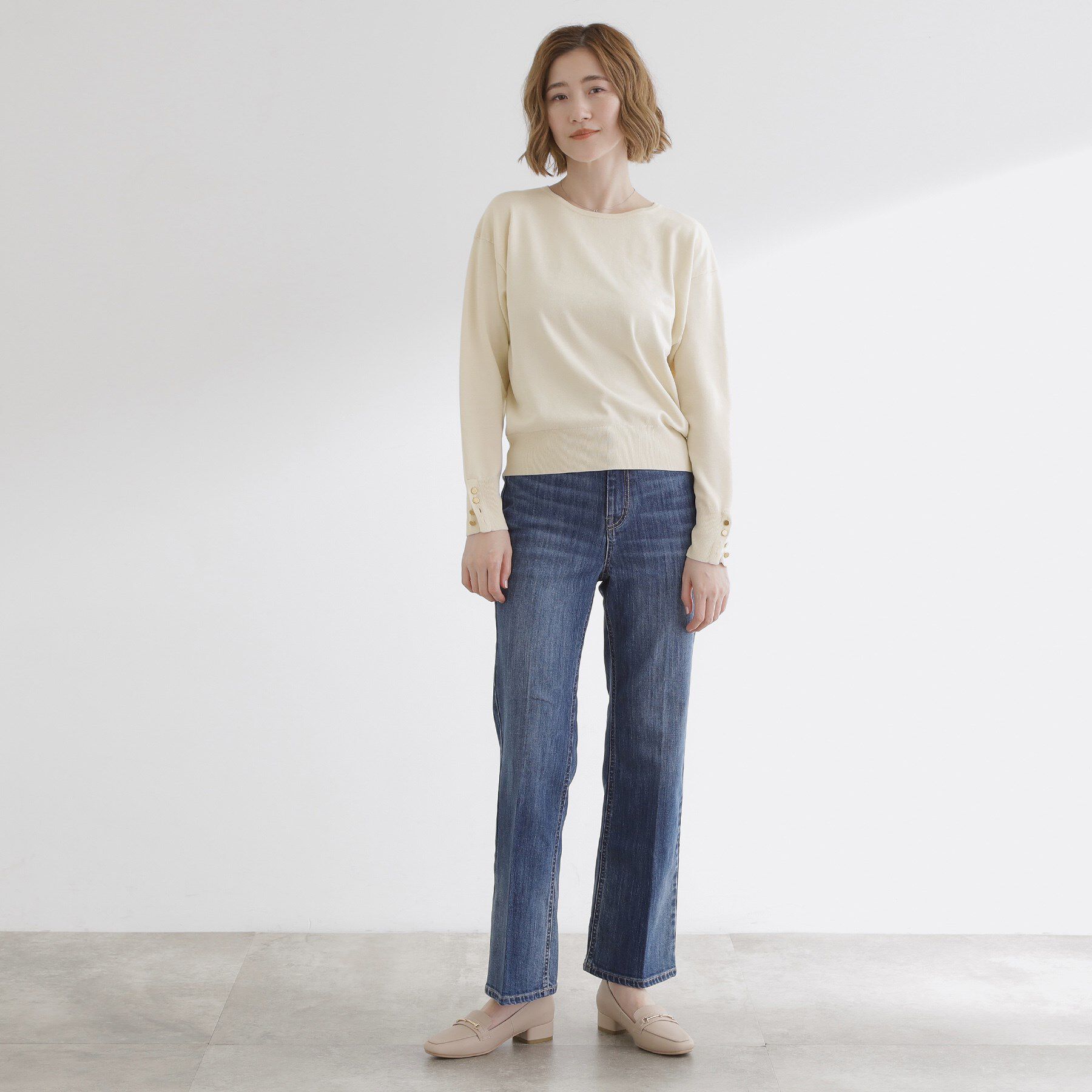 grove「ON/OFF毎日使える！袖口ボタンドロップショルダーニット」|ニット・セーター|