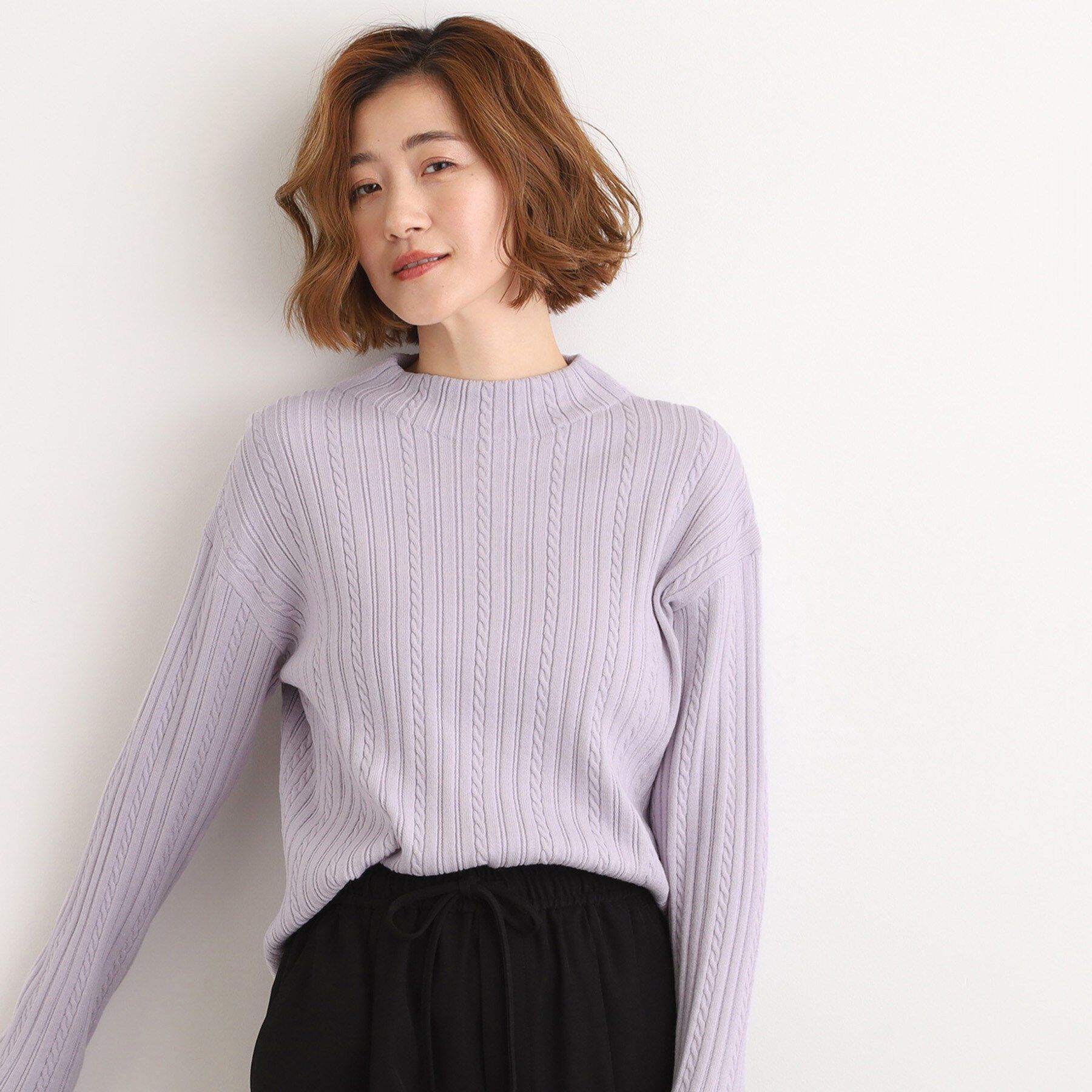 grove「【毛玉軽減／洗える】クロップドミニケーブルニット」|ニット・セーター|