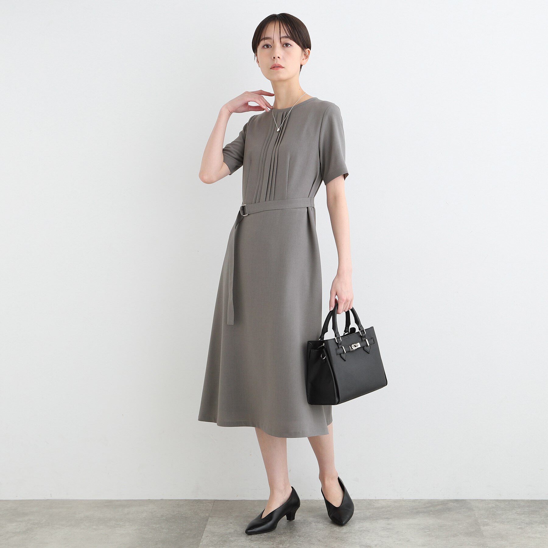 INDIVI「【洗える／UVケア／SETUP可能】ウール調フィット＆フレアワンピース」|ワンピース|