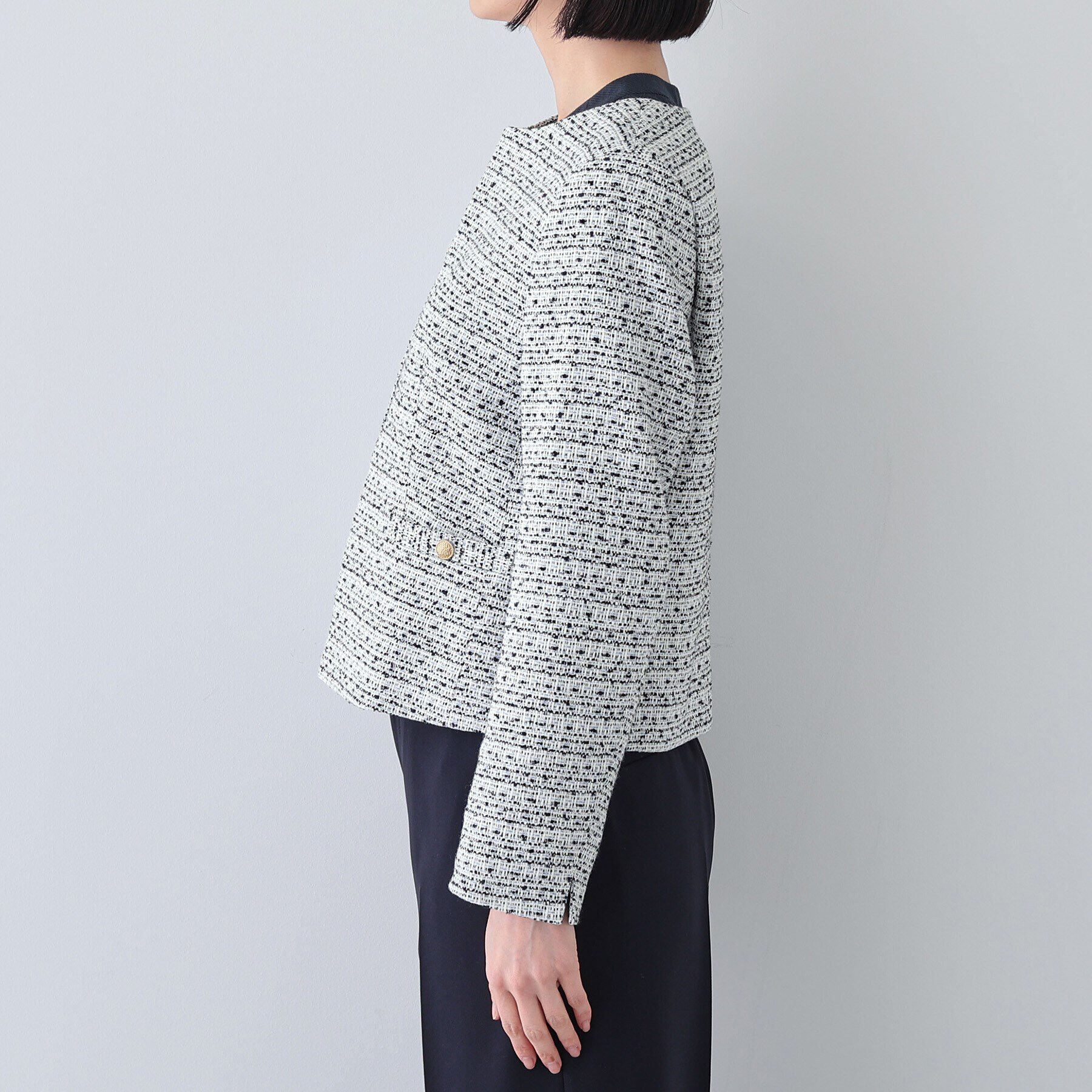INDIVI「【華やか】ファンシーツイードジャケット」|ノーカラージャケット|