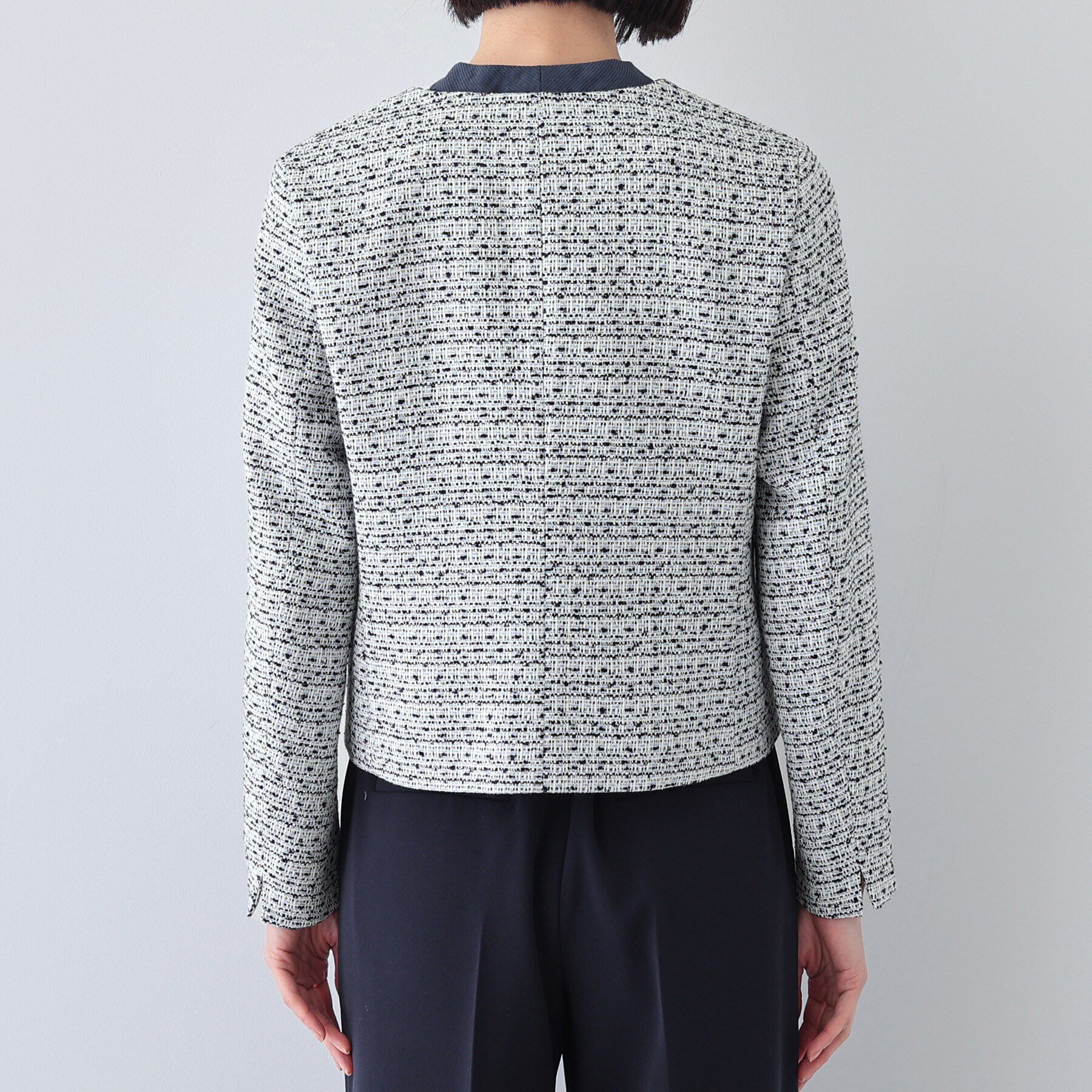 INDIVI「【華やか】ファンシーツイードジャケット」|ノーカラージャケット|