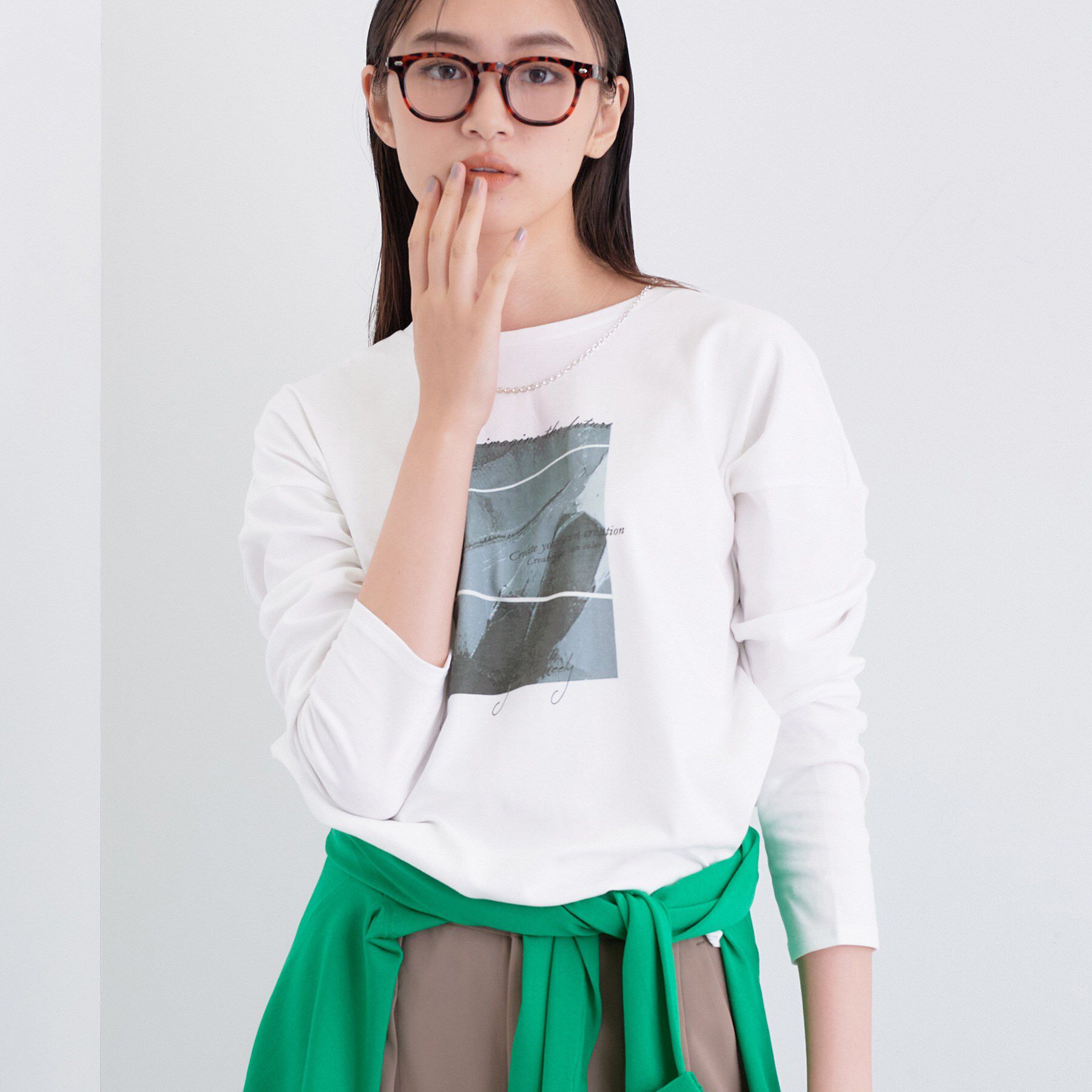 INDIVI「【UVケア】プリントフォトロングTシャツ」|Tシャツ・カットソー|ホワイト(001)