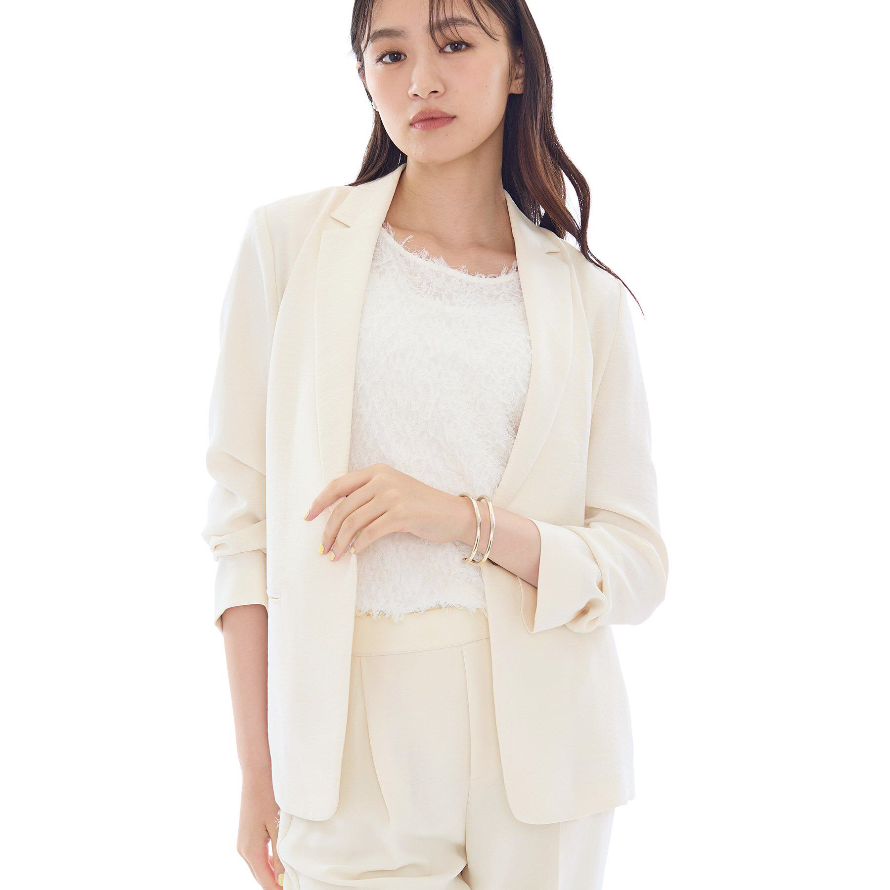 INDIVI「【洗える／UVケア】テーラード ナロージャケット」|スーツ|グレージュ(050)