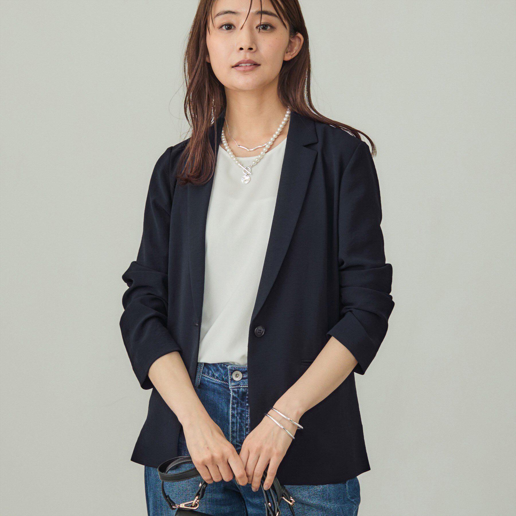 INDIVI「【洗える／UVケア】テーラード ナロージャケット」|スーツ|ネイビー(094)