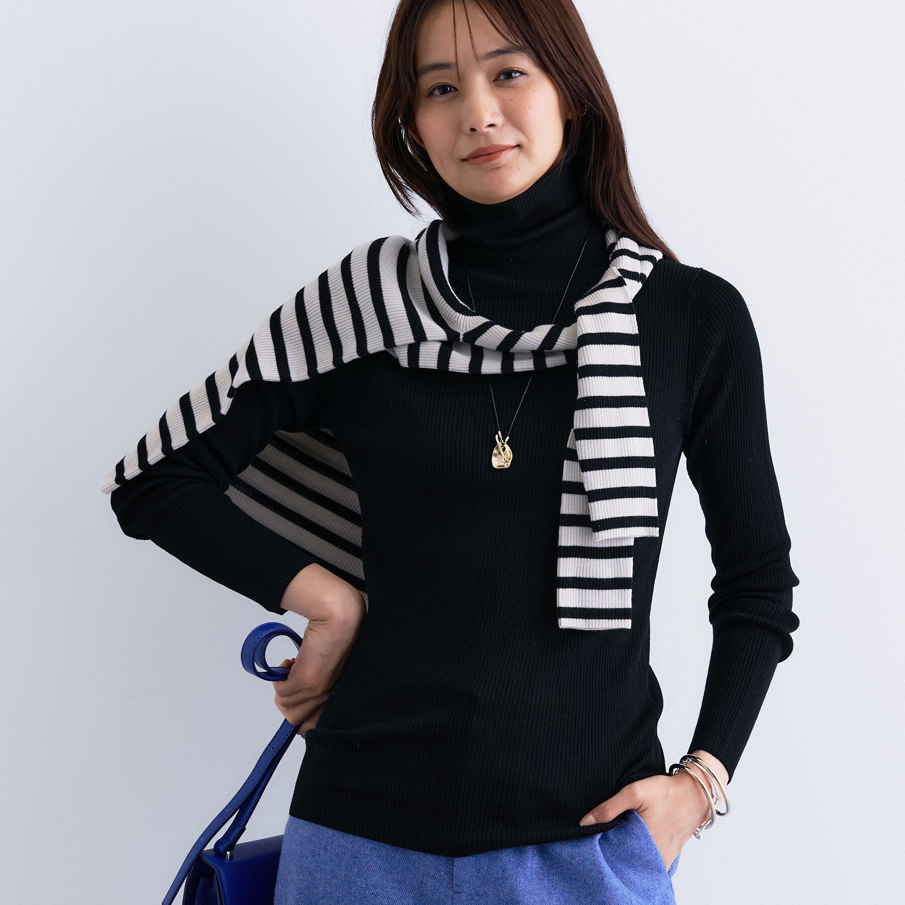 INDIVI「【洗える／毛玉になりにくい】エクストラファインウール リブタートルニット」|ニット・セーター|ブラック(019)