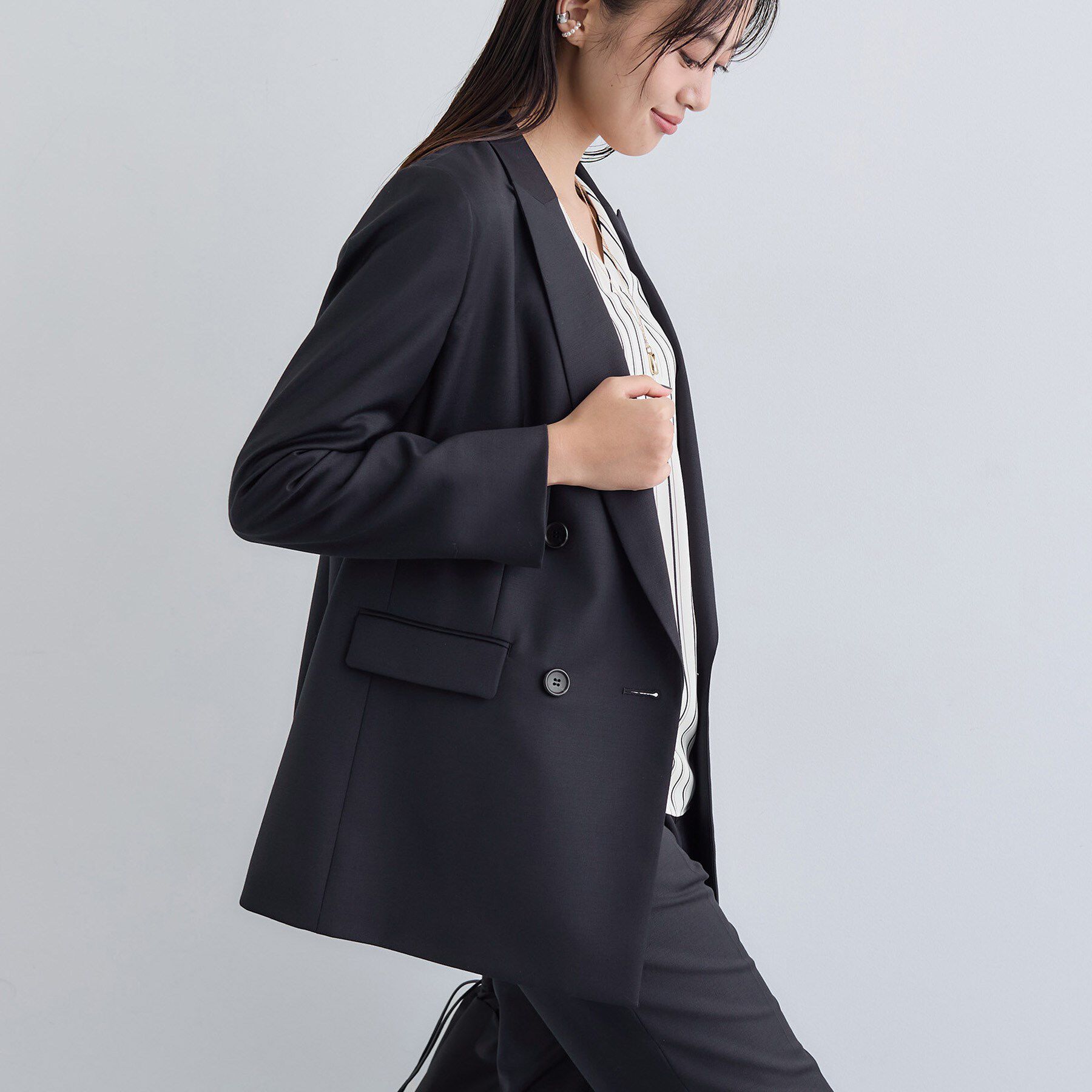 INDIVI「【日本製／スーツ／通勤】シルクウールストレッチ ダブルジャケット」|テーラードジャケット|