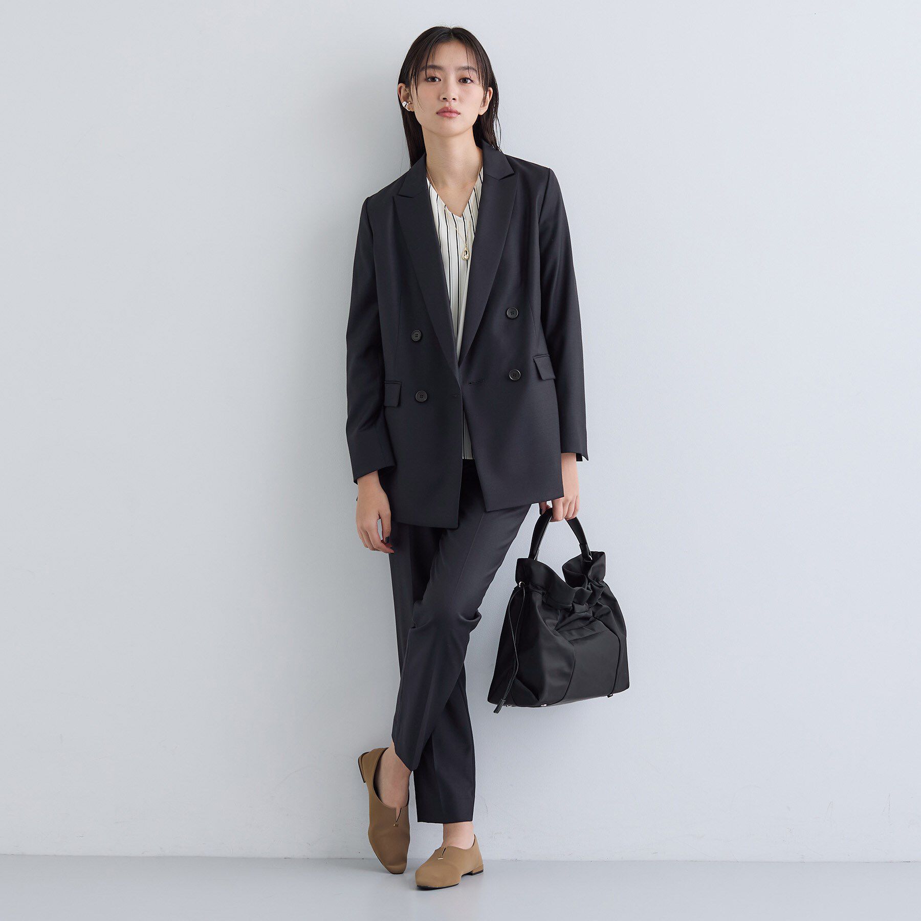 INDIVI「【日本製／スーツ／通勤】シルクウールストレッチ ダブルジャケット」|テーラードジャケット|