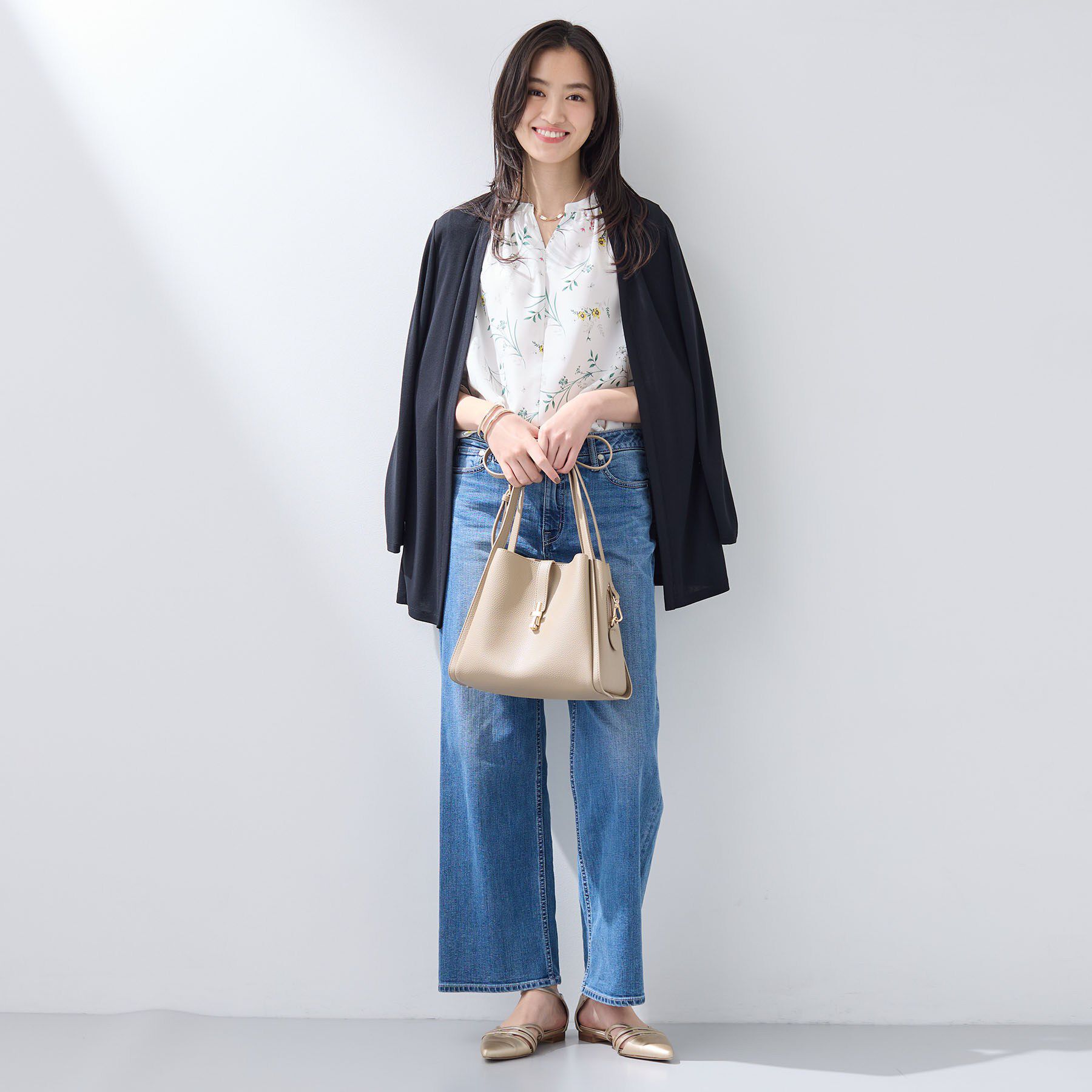 INDIVI「【UVケア】着流しミドル丈カーディガンジャージ」|カーディガン|