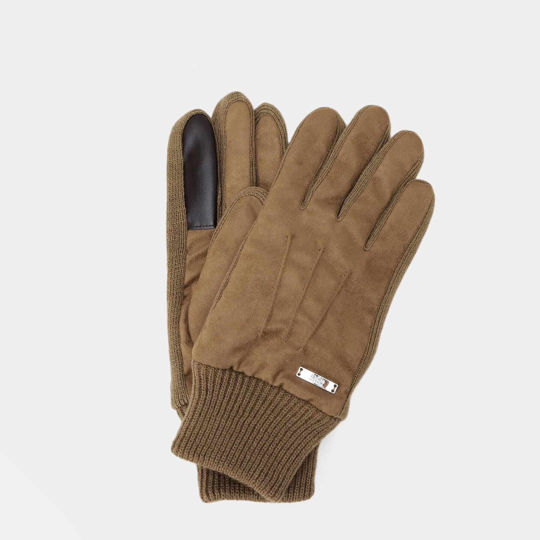 TAKEO KIKUCHI「スエード調ニットコンビ ウォッシャブルグローブ」|手袋|ベージュ(052)