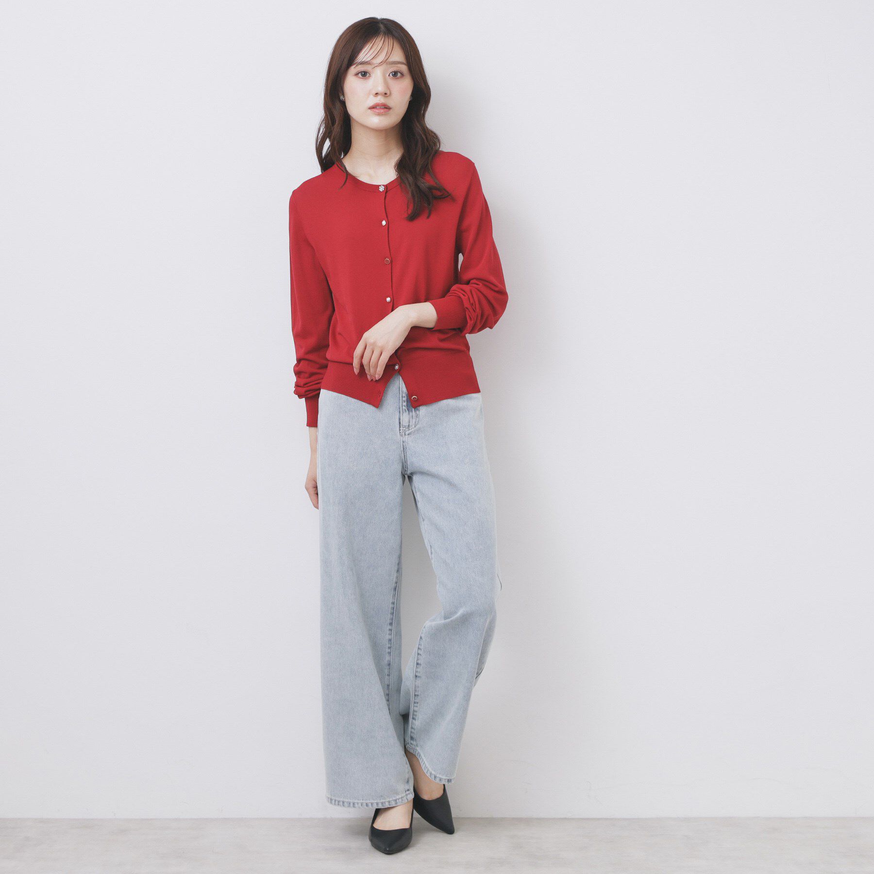 index「《美人百花掲載》ビジュークルーネックカーディガン【洗濯機洗い可/UVケア/接触冷感/抗ピル】」|カーディガン|