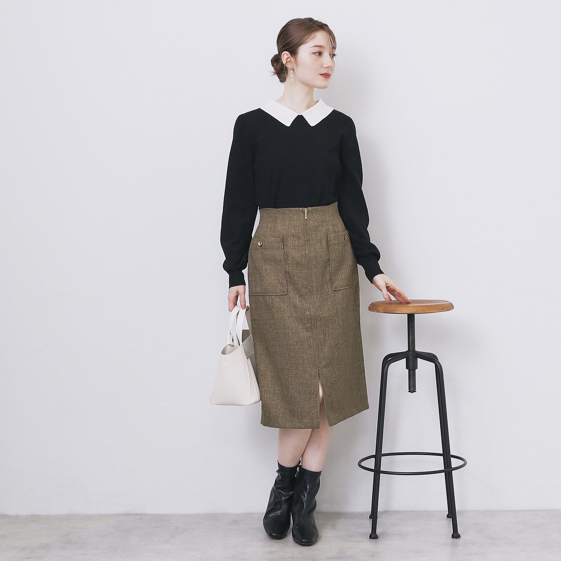 index「ツイード調フロントジップタイトスカート【洗濯機OK/防シワ】」|スカート|