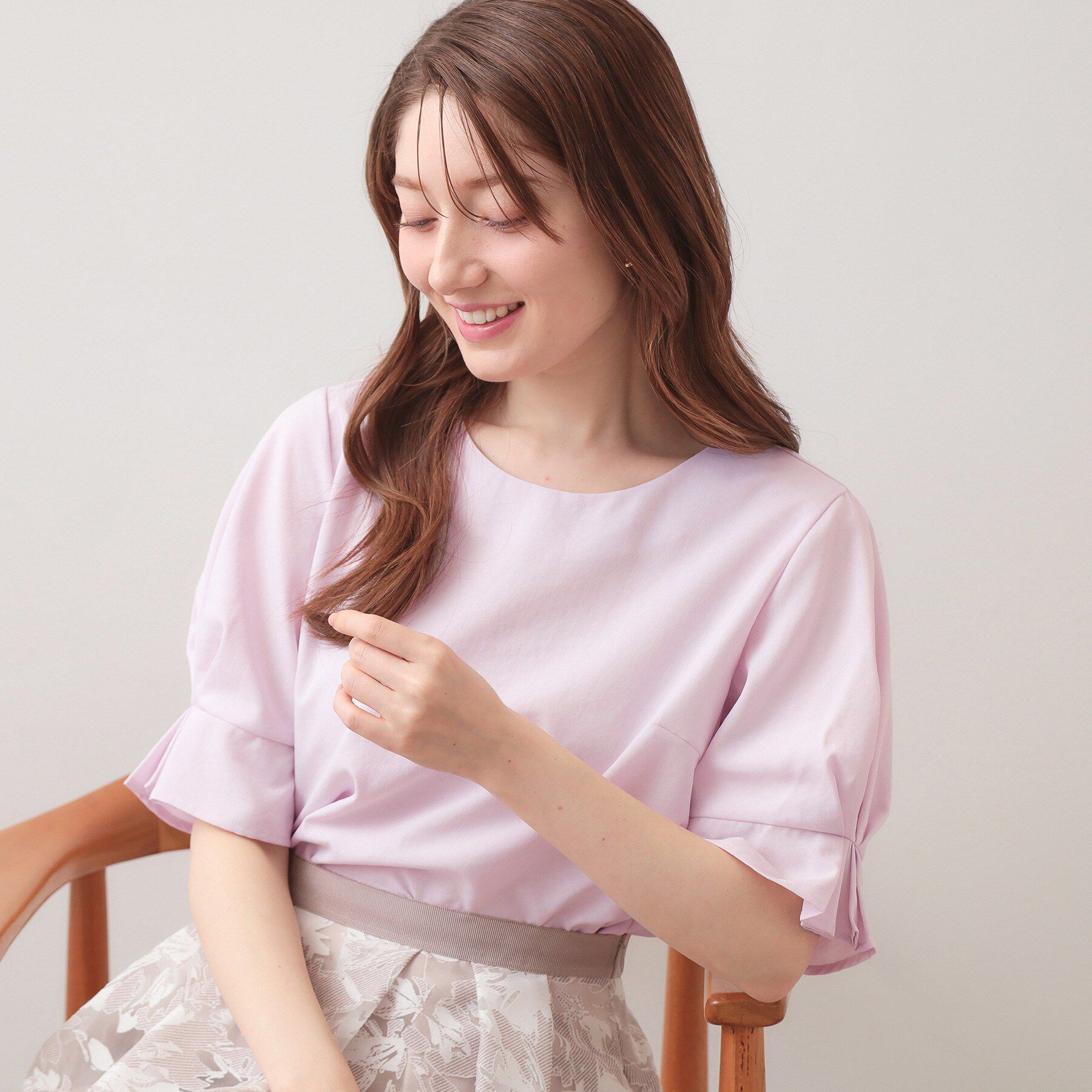 index「接触冷感タックパフスリーブブラウス【吸水速乾/防シワ/イージーアイロン/洗濯機OK】《XS～3L/6」|シャツ・ブラウス|ライトピンク(070