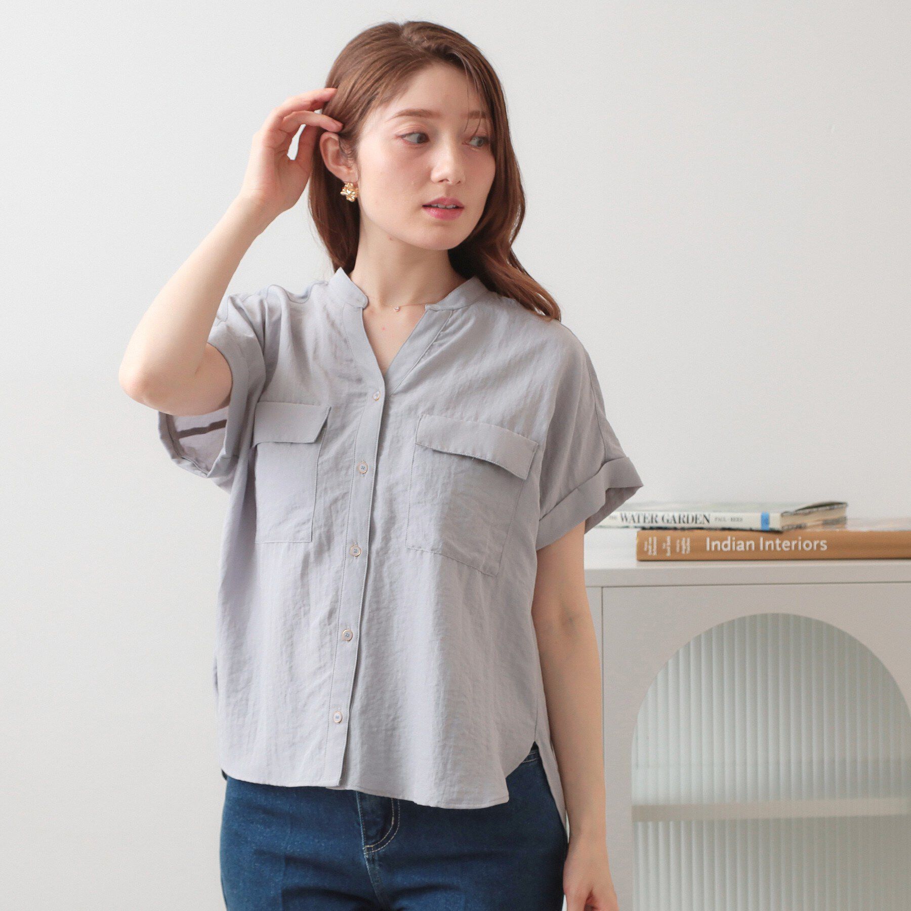 index「ダブルポケットスキッパーブラウス【洗濯機OK/接触冷感/吸水速乾/防シワ/イージーアイロン】《S～3」|シャツ・ブラウス|サックスブルー(09