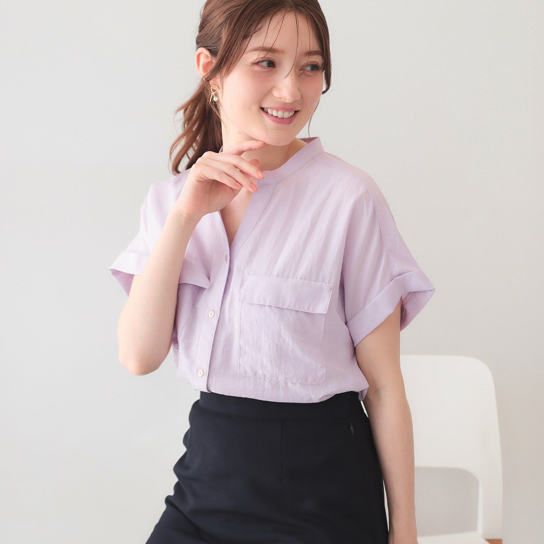 index「ダブルポケットスキッパーブラウス【洗濯機OK/接触冷感/吸水速乾/防シワ/イージーアイロン】《S～3」|シャツ・ブラウス|ライトピンク(870