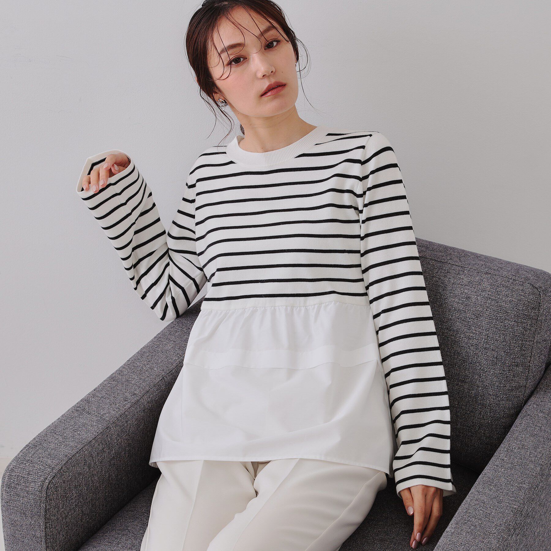 OPAQUE.CLIP「ペプラムドッキングニット【洗濯機洗い可】」|ニット・セーター|ホワイト(301)