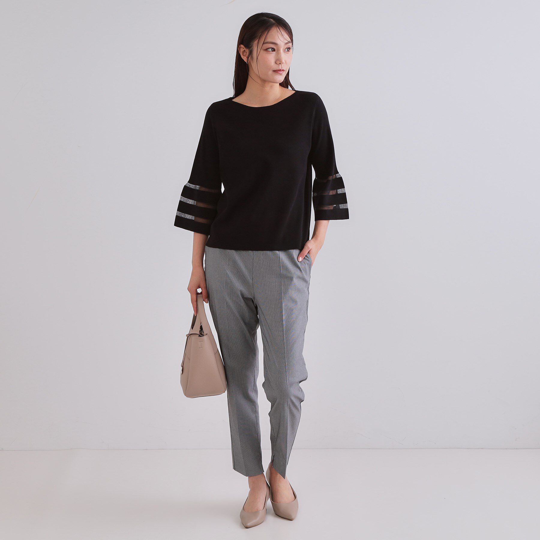 OPAQUE.CLIP「《6色展開》シアーボーダーフレアスリーブニット【洗濯機洗い可】」|ニット・セーター|