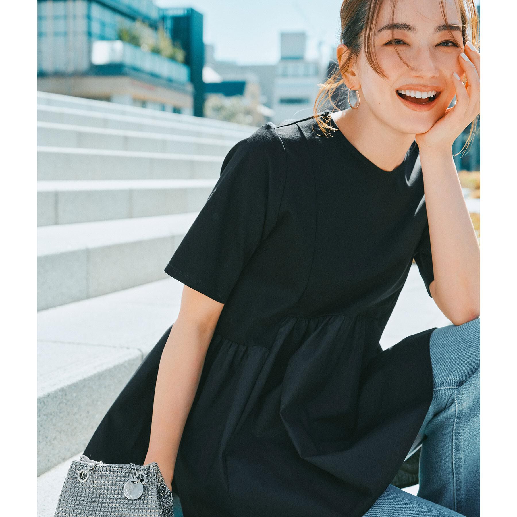 OPAQUE.CLIP「ペプラムドッキングカットソー【洗濯機洗い可】」|Tシャツ・カットソー|ブラック(019)