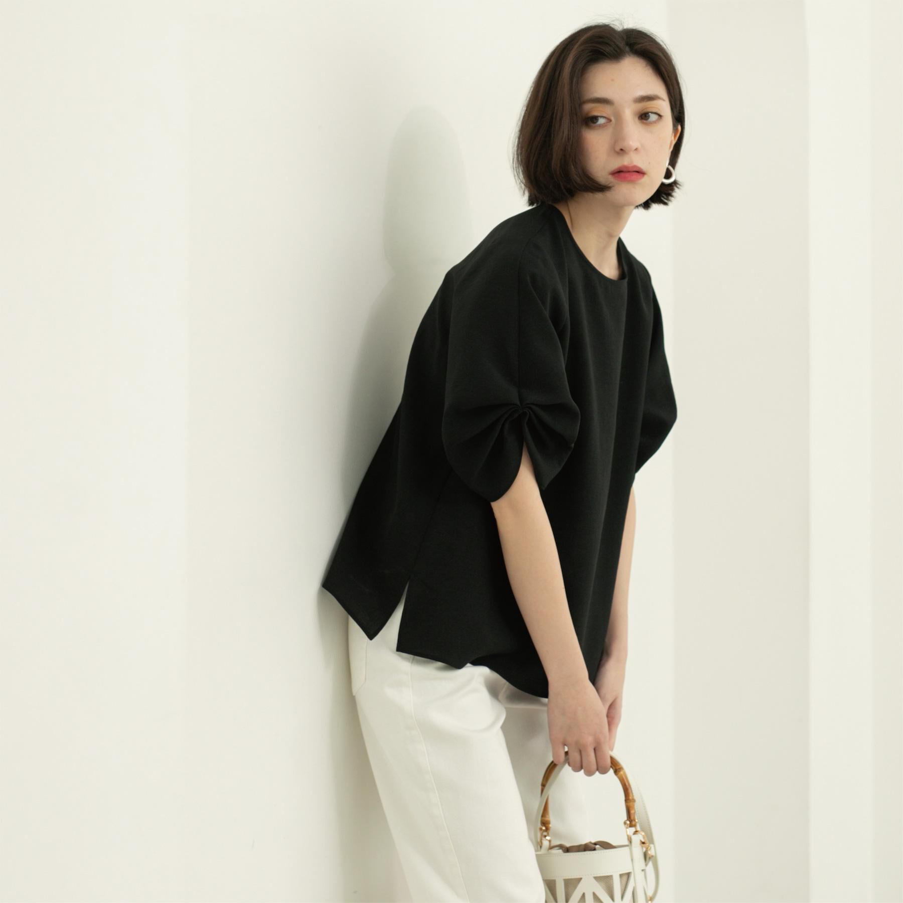 OPAQUE.CLIP「リネンライクタックスリーブブラウス【洗濯機洗い可/吸水速乾/接触冷感】」|シャツ・ブラウス|
