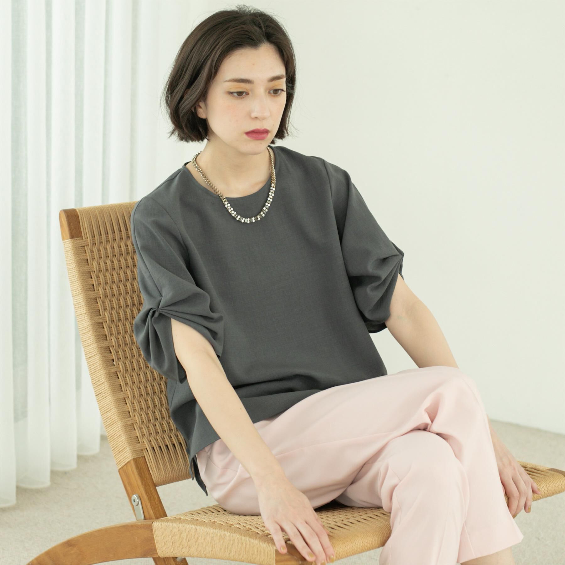 OPAQUE.CLIP「リネンライクタックスリーブブラウス【洗濯機洗い可/吸水速乾/接触冷感】」|シャツ・ブラウス|