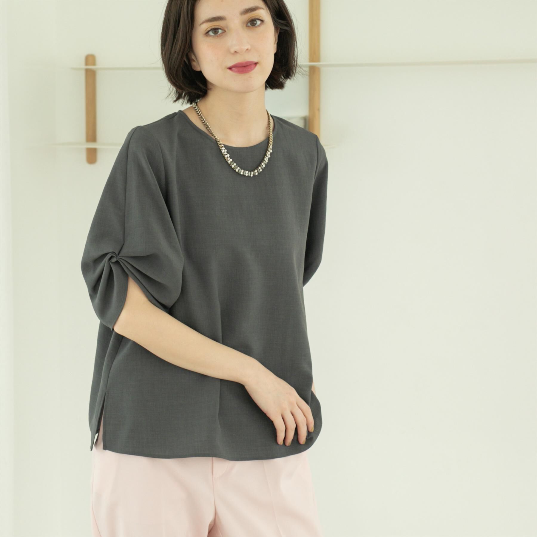 OPAQUE.CLIP「リネンライクタックスリーブブラウス【洗濯機洗い可/吸水速乾/接触冷感】」|シャツ・ブラウス|