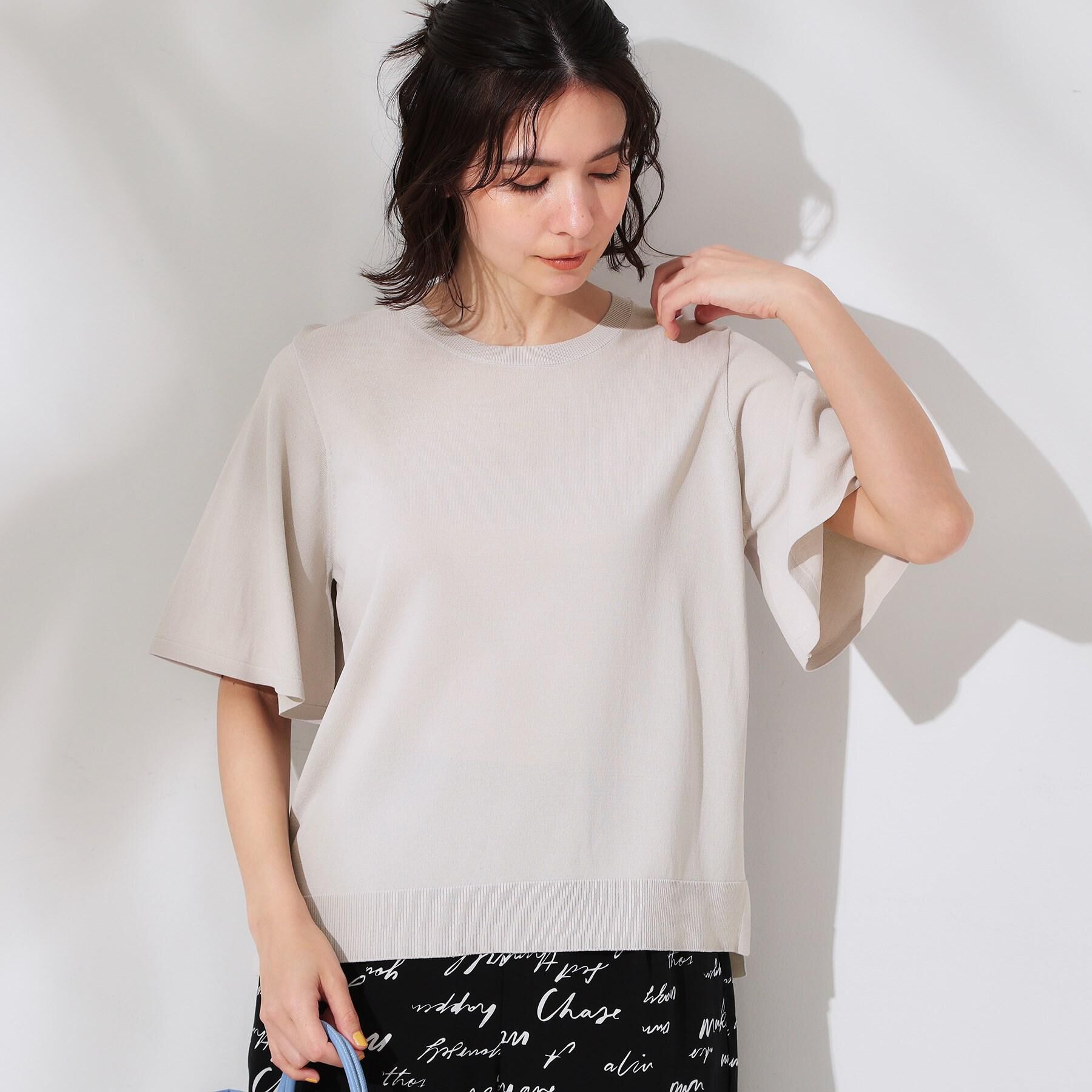 OPAQUE.CLIP「《6色展開/S-LLサイズ》フレアスリーブニット【UV/接触冷感/抗ピル/洗濯機洗い可】」|ニット・セーター|