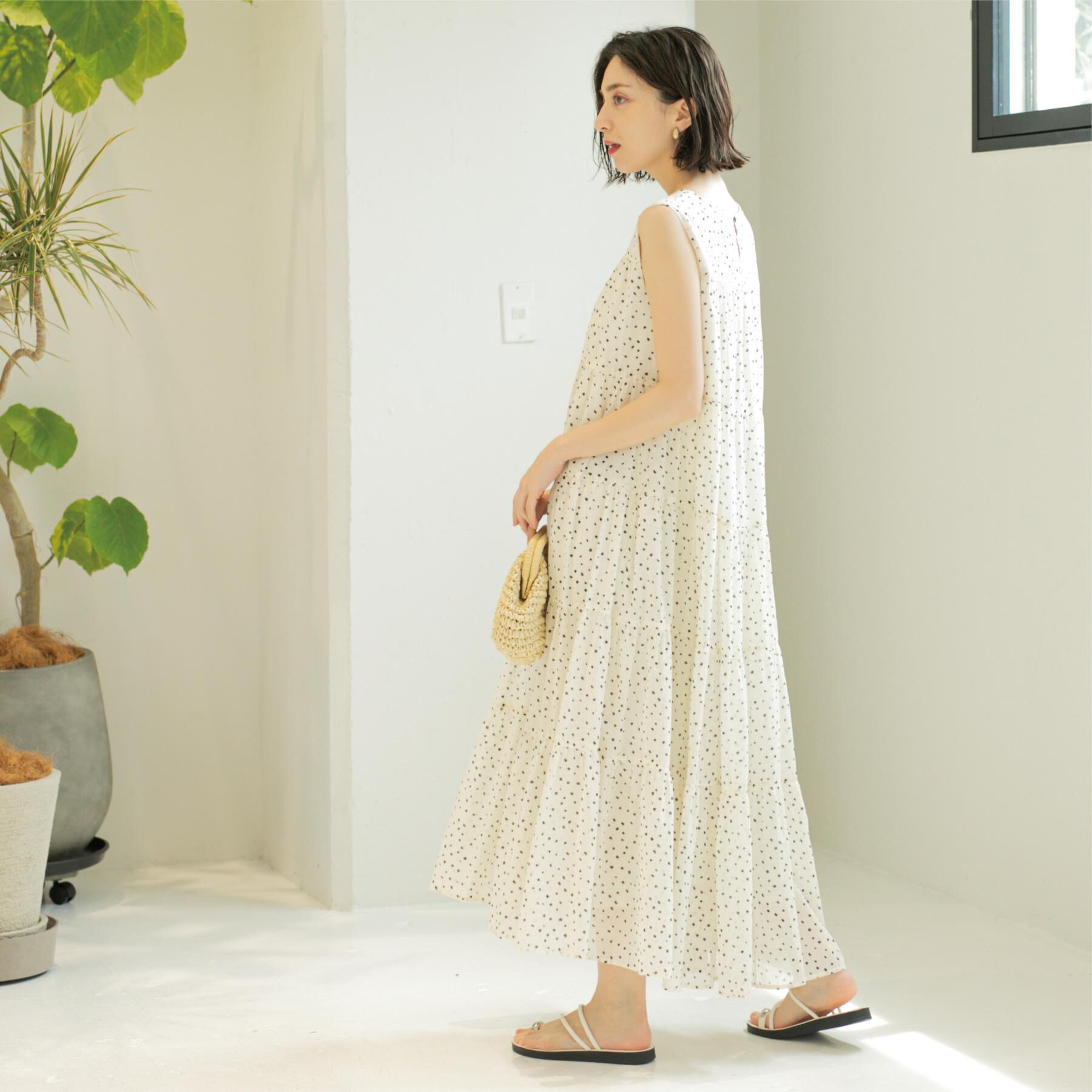 OPAQUE.CLIP「《Can Cam掲載》ティアードマキシドレス/オーガニックコットン混【洗濯機洗い可】」|ワンピース|