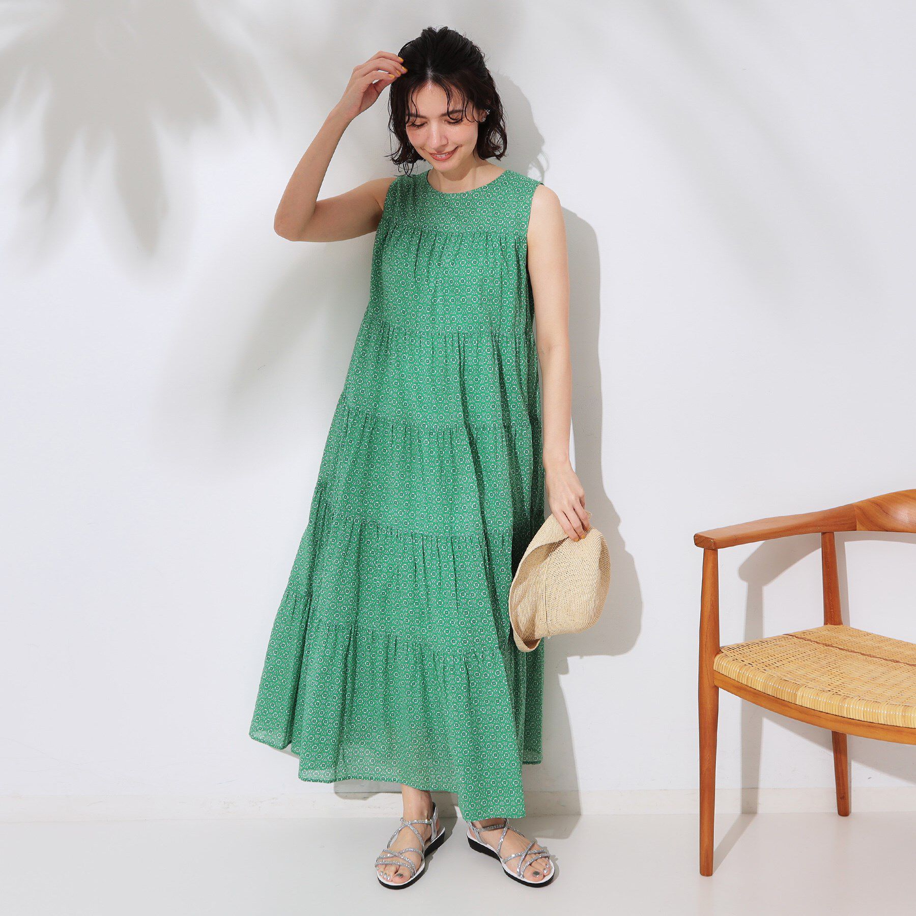 OPAQUE.CLIP「《Can Cam掲載》ティアードマキシドレス/オーガニックコットン混【洗濯機洗い可】」|ワンピース|