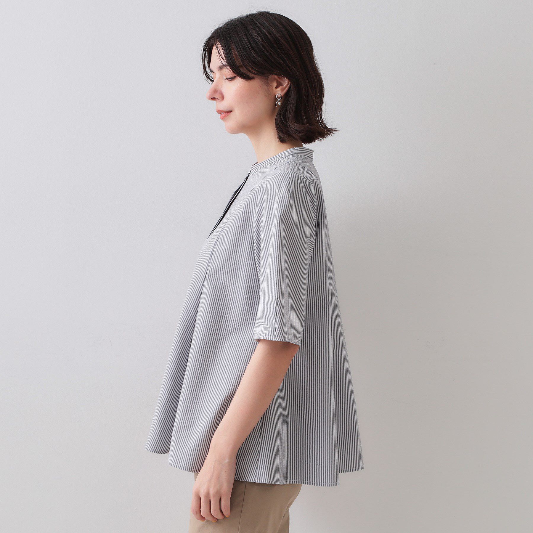 OPAQUE.CLIP「サッカーストライプペプラムブラウス【吸水速乾/イージーアイロン/洗濯機洗い可】」|シャツ・ブラウス|