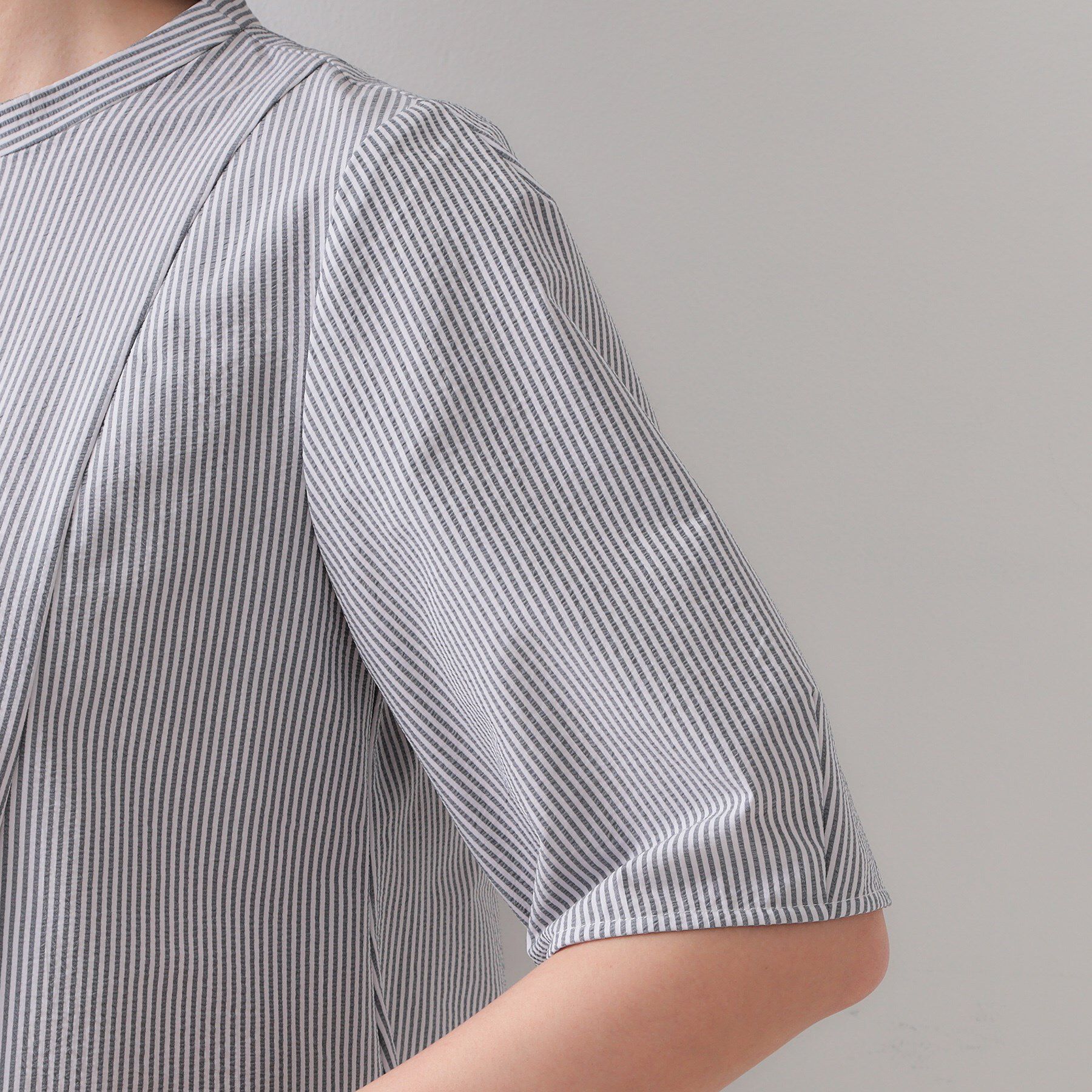 OPAQUE.CLIP「サッカーストライプペプラムブラウス【吸水速乾/イージーアイロン/洗濯機洗い可】」|シャツ・ブラウス|