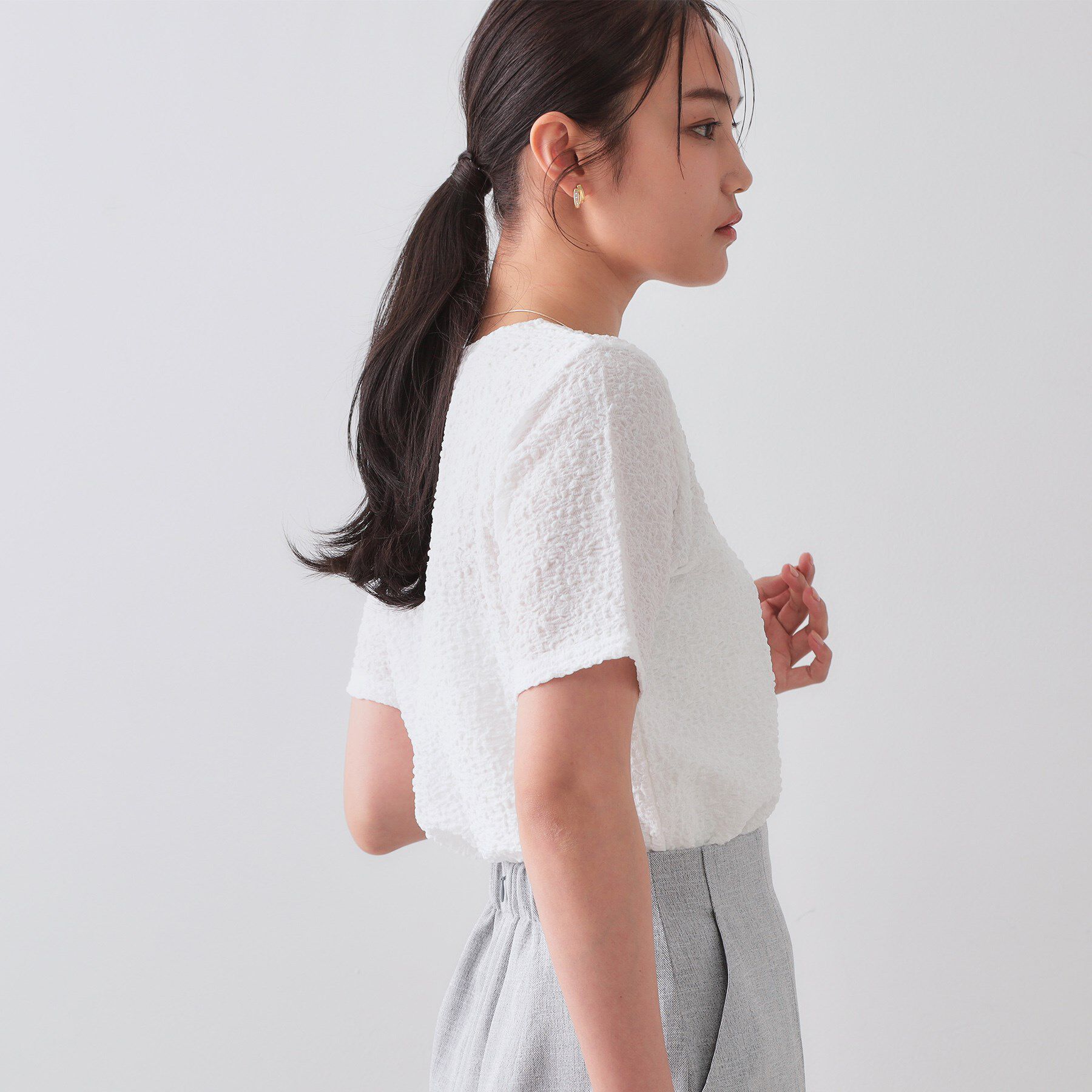 OPAQUE.CLIP「ふくれジャカードショートカットソー【洗濯機洗い可】」|Tシャツ・カットソー|