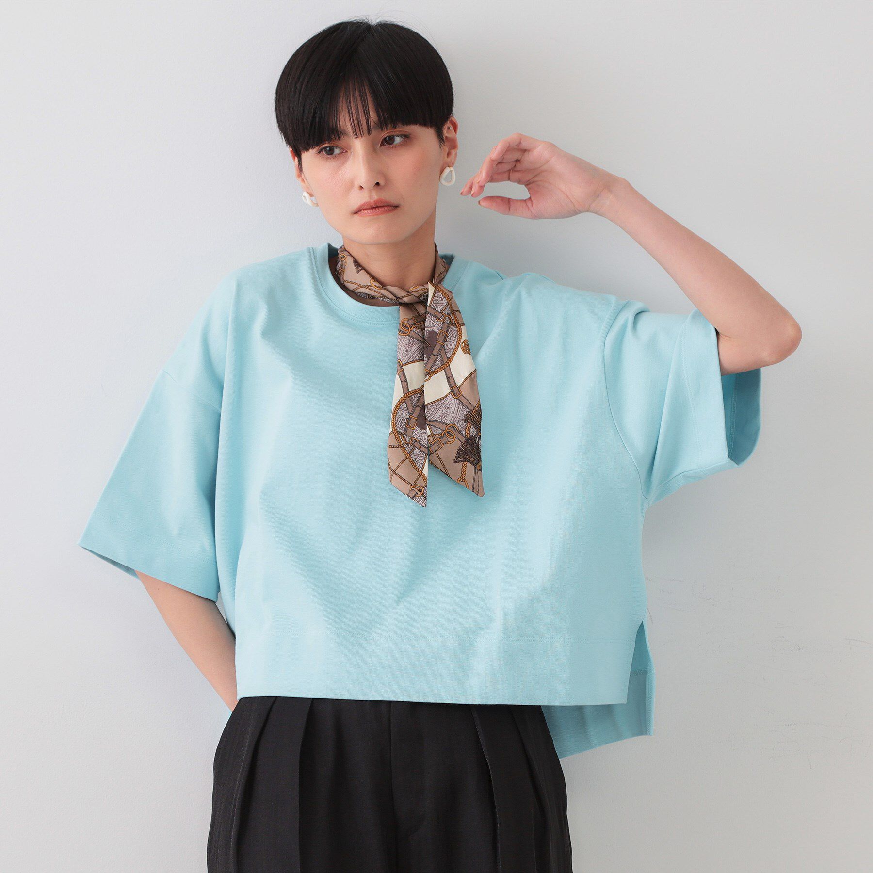 OPAQUE.CLIP「《5色展開》ワイドシルエットTシャツ【洗濯機洗い可】」|Tシャツ・カットソー|ブルー(091)